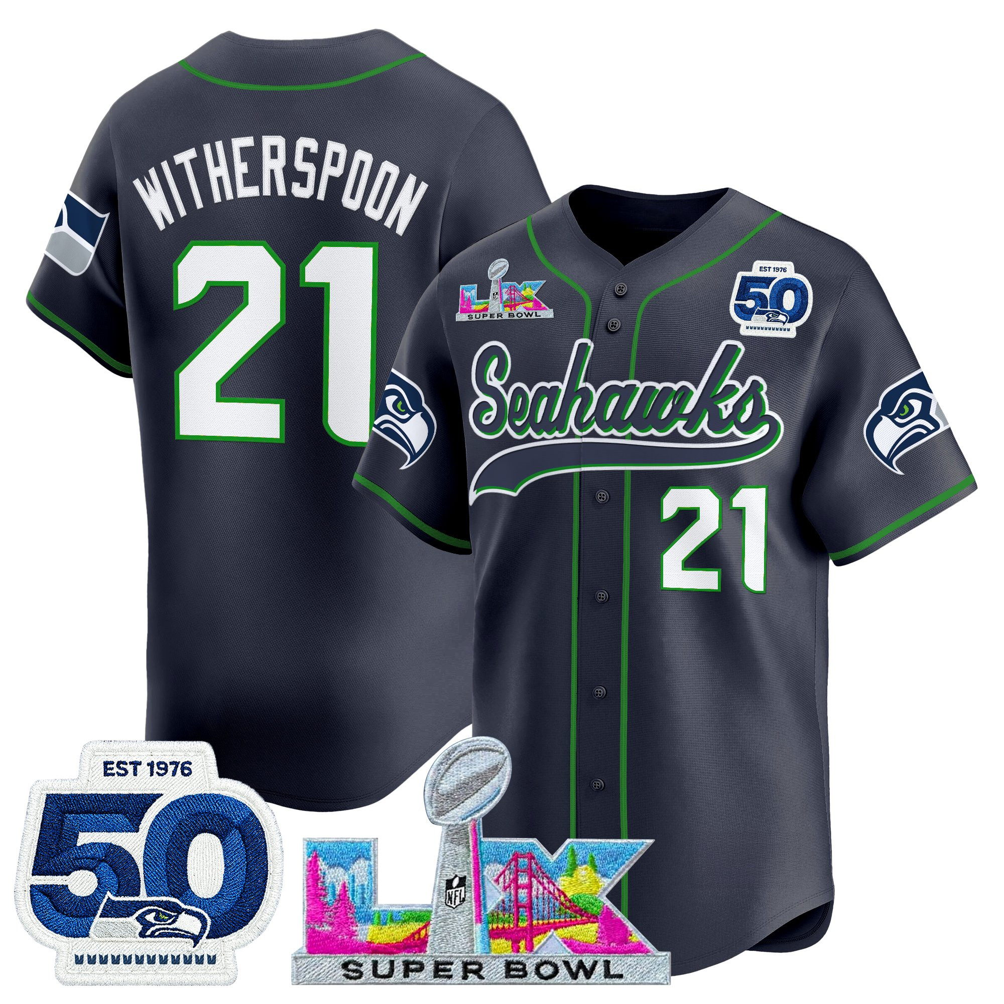 Men's Seattle Seahawks "Super Bowl LX & United States 250th Anniversary Patch" Vapor Baseball Jersey - All Stitched - Image 20