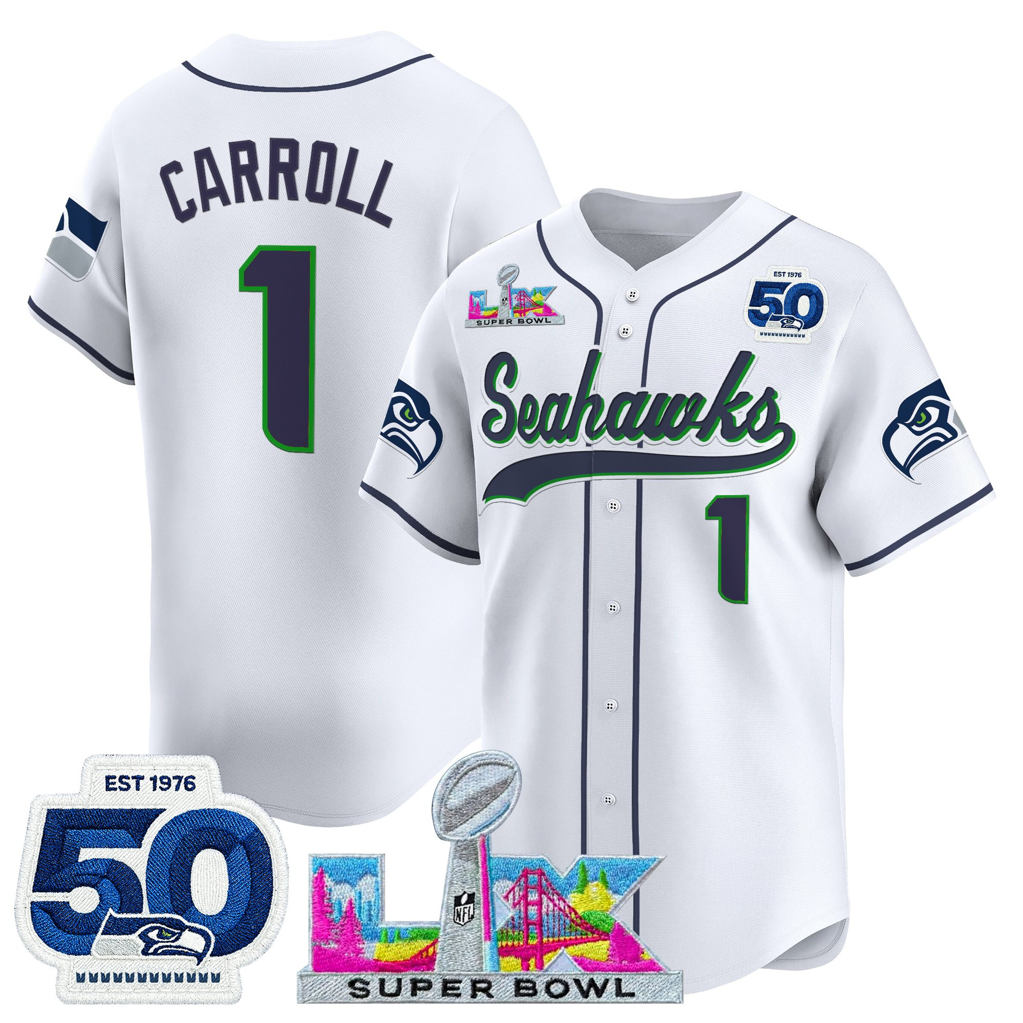 Men's Seattle Seahawks "Super Bowl LX & United States 250th Anniversary Patch" Vapor Baseball Jersey - All Stitched - Image 3