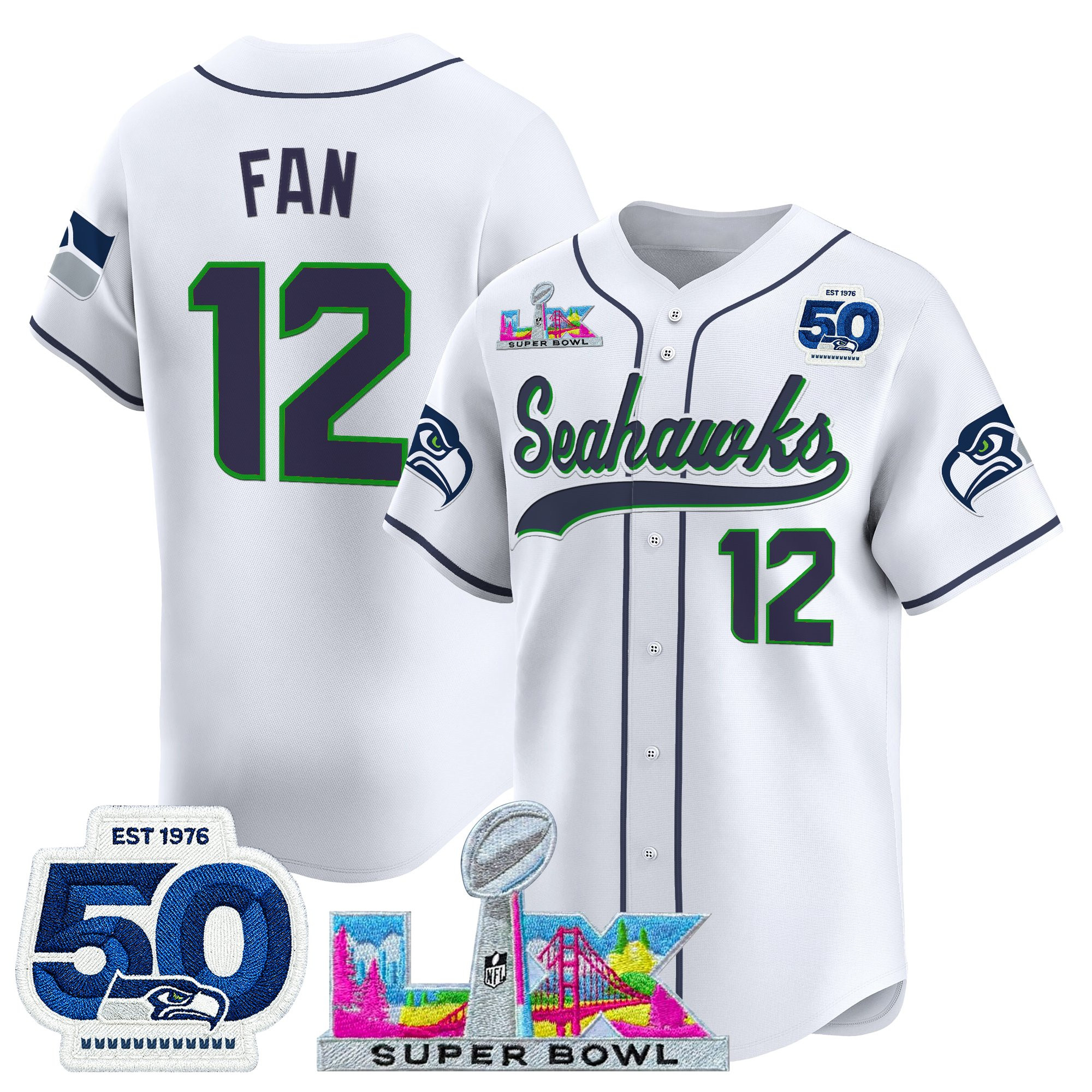 Men's Seattle Seahawks "Super Bowl LX & United States 250th Anniversary Patch" Vapor Baseball Jersey - All Stitched - Image 7