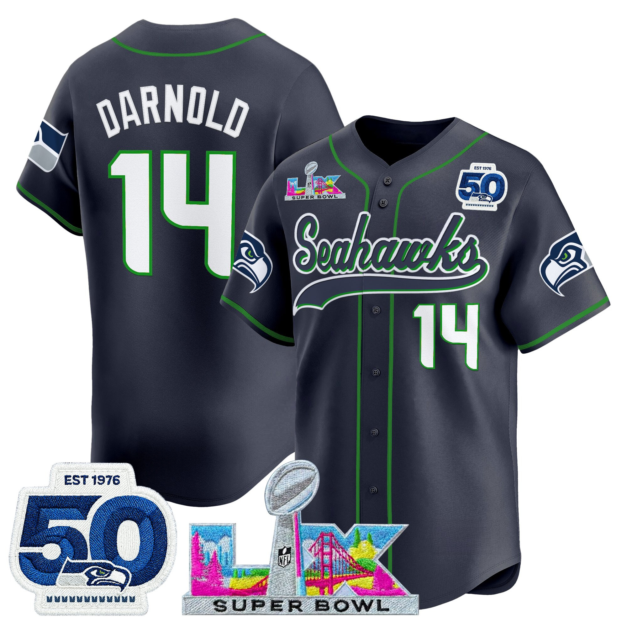 Men's Seattle Seahawks "Super Bowl LX & United States 250th Anniversary Patch" Vapor Baseball Jersey - All Stitched - Image 17