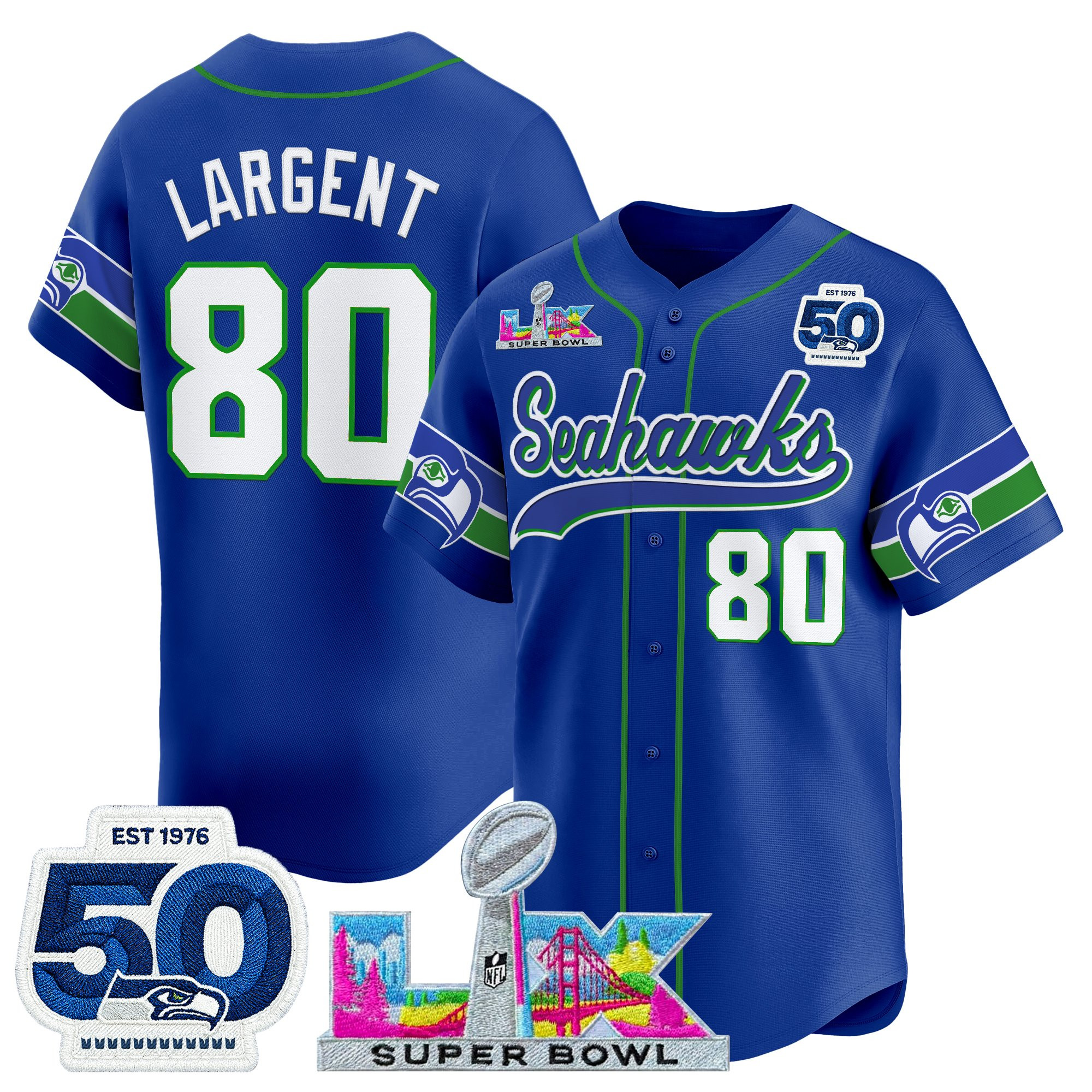 Men's Seattle Seahawks "Super Bowl LX & United States 250th Anniversary Patch" Vapor Baseball Jersey - All Stitched - Image 14