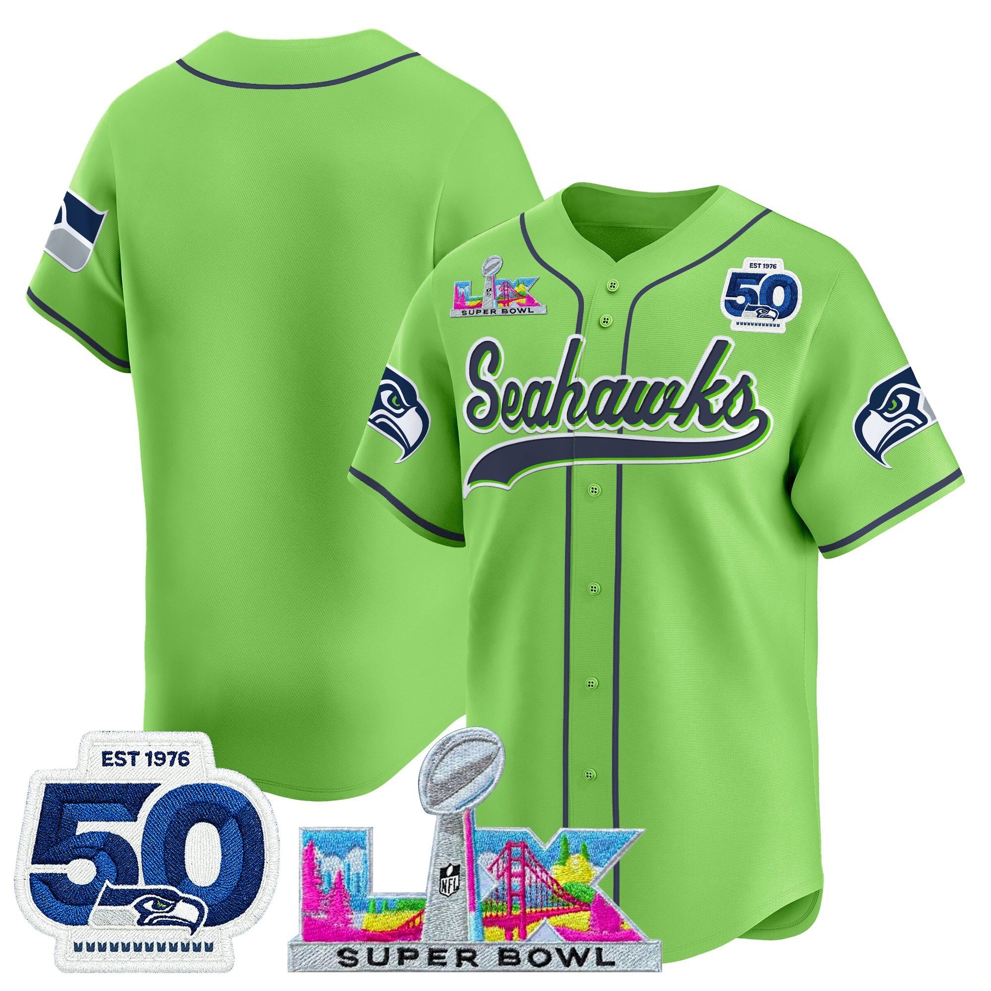 Men's Seattle Seahawks "Super Bowl LX & United States 250th Anniversary Patch" Vapor Baseball Jersey - All Stitched - Image 32