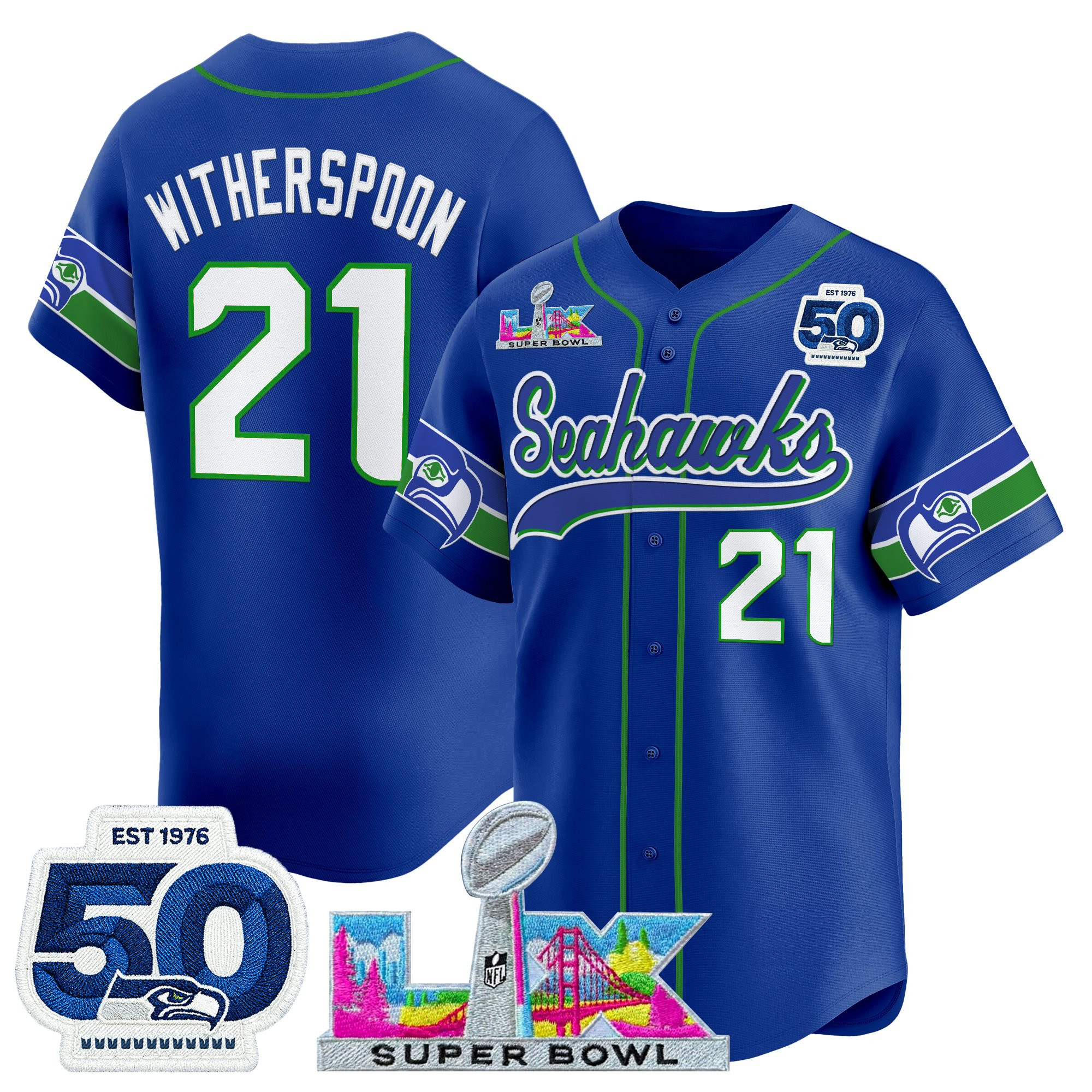 Men's Seattle Seahawks "Super Bowl LX & United States 250th Anniversary Patch" Vapor Baseball Jersey - All Stitched - Image 12