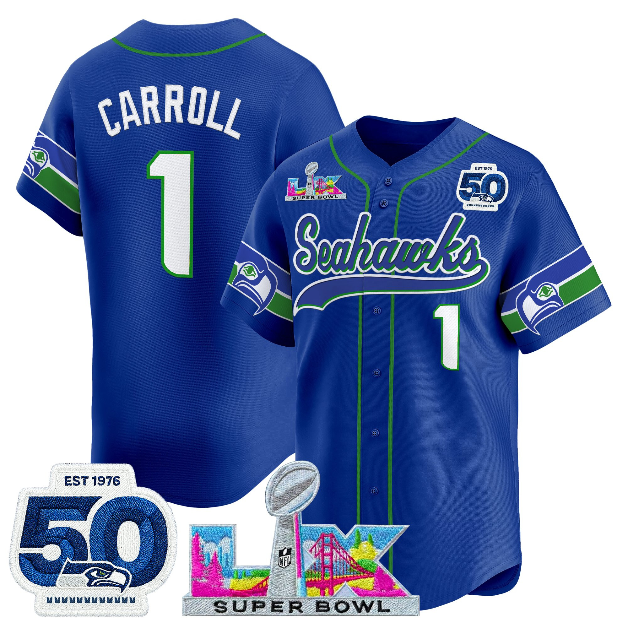 Men's Seattle Seahawks "Super Bowl LX & United States 250th Anniversary Patch" Vapor Baseball Jersey - All Stitched - Image 11