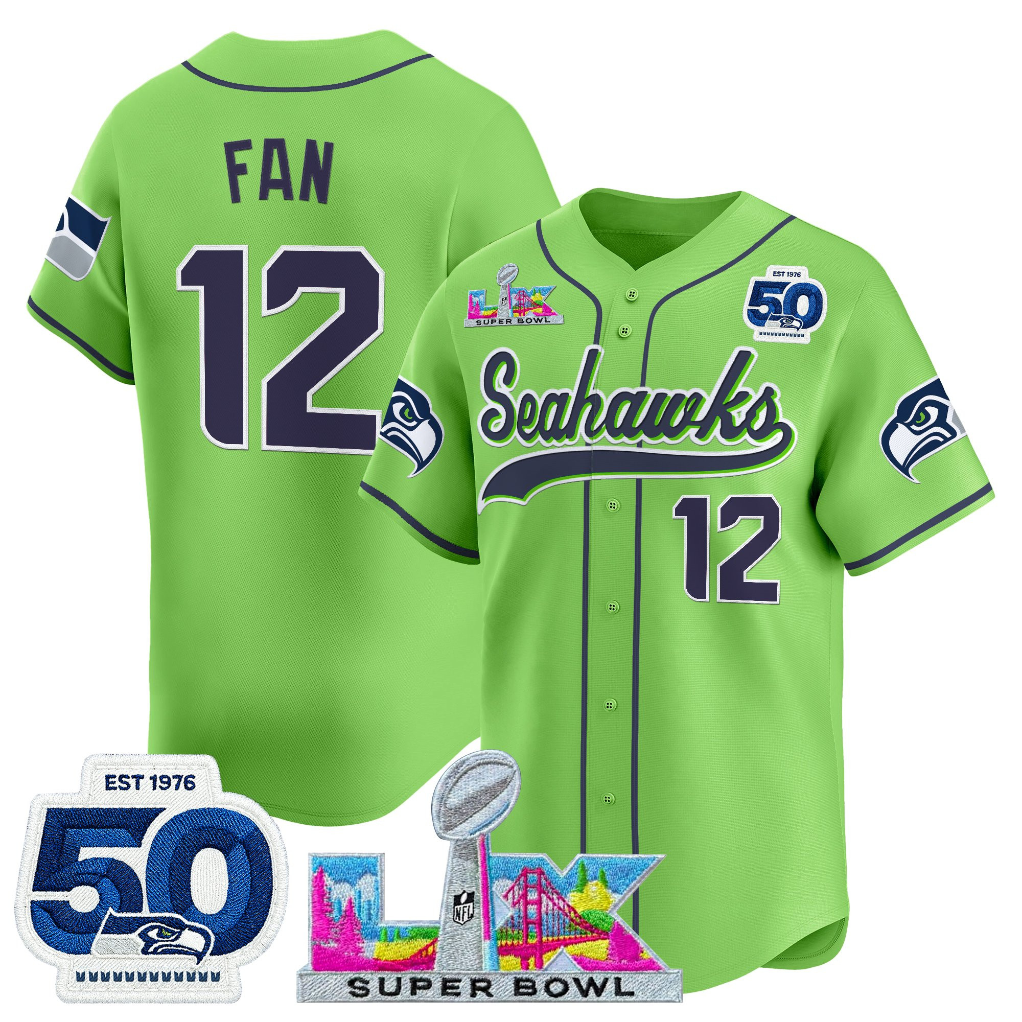 Men's Seattle Seahawks "Super Bowl LX & United States 250th Anniversary Patch" Vapor Baseball Jersey - All Stitched - Image 31