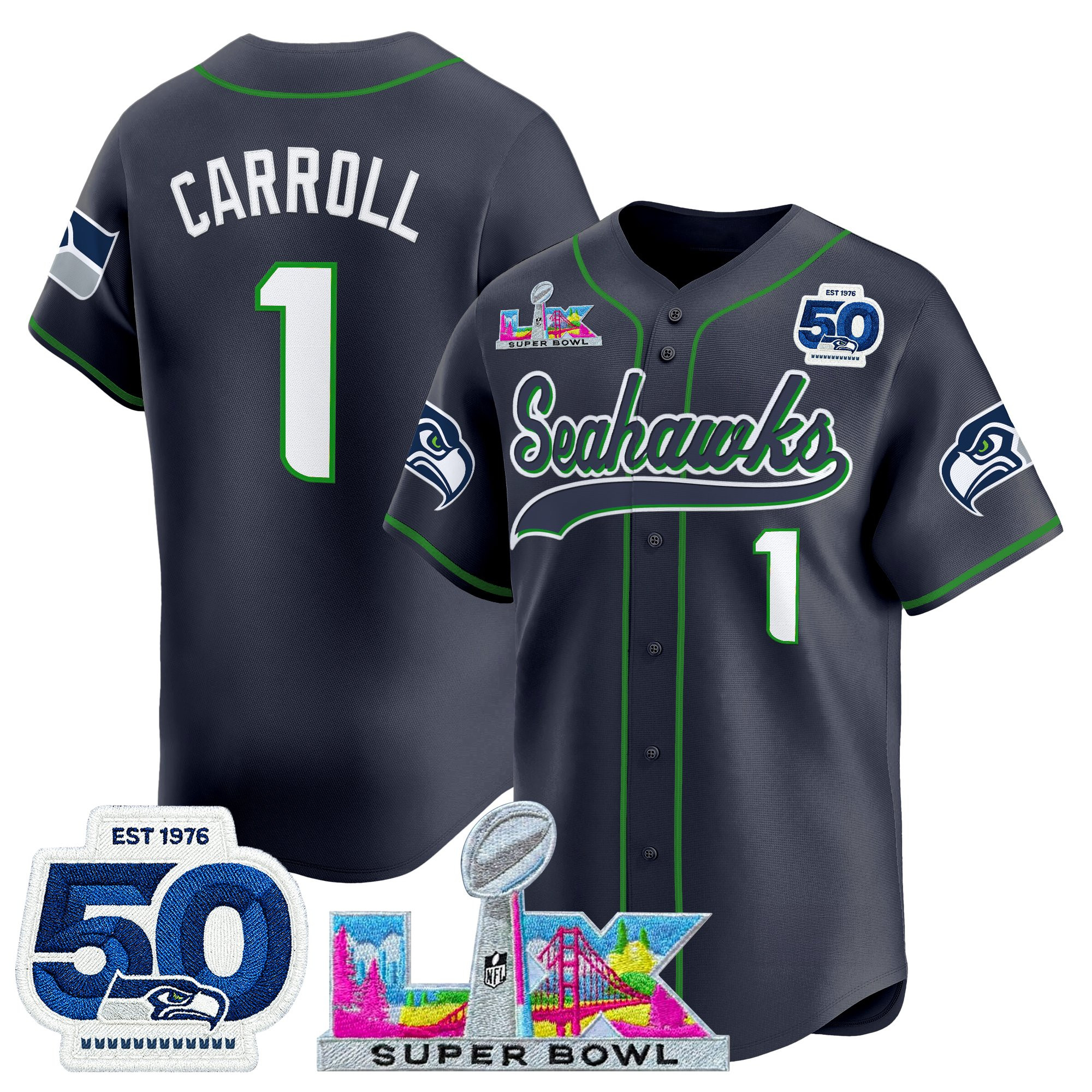 Men's Seattle Seahawks "Super Bowl LX & United States 250th Anniversary Patch" Vapor Baseball Jersey - All Stitched - Image 19