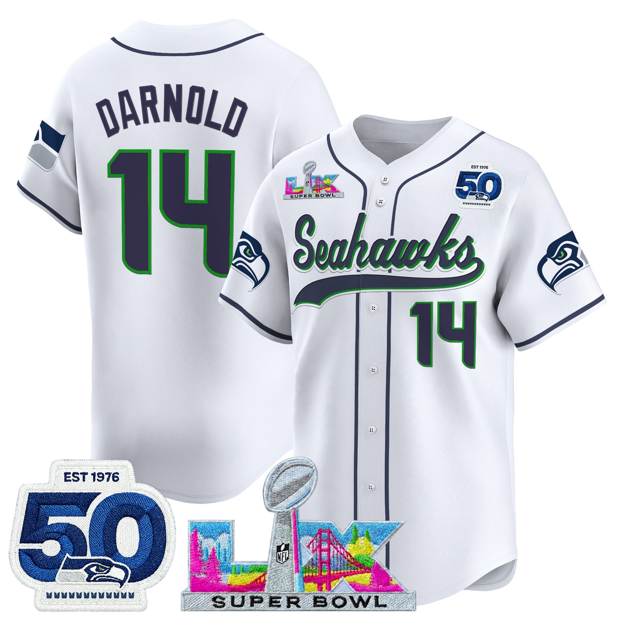 Men's Seattle Seahawks "Super Bowl LX & United States 250th Anniversary Patch" Vapor Baseball Jersey - All Stitched