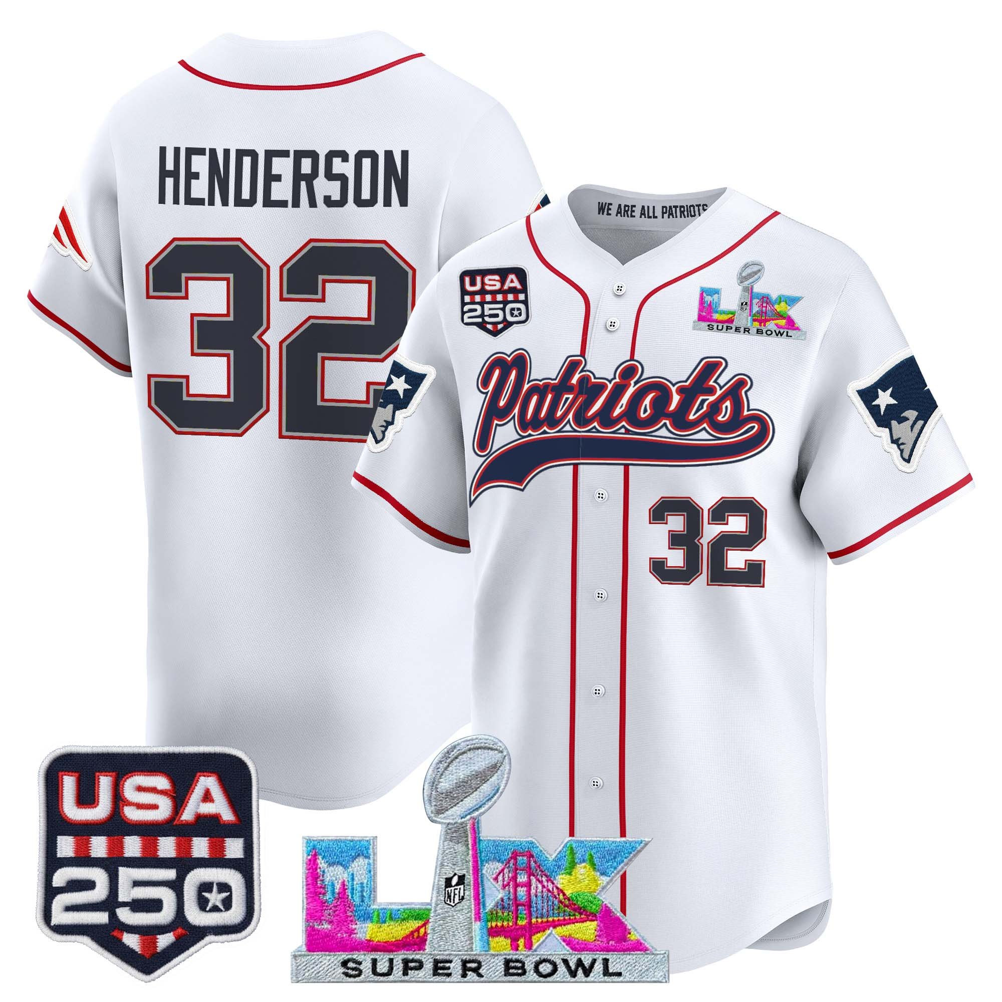 Men's New England Patriots "Super Bowl LX & United States 250th Anniversary Patch" Vapor Baseball Jersey - All Stitched - Image 7