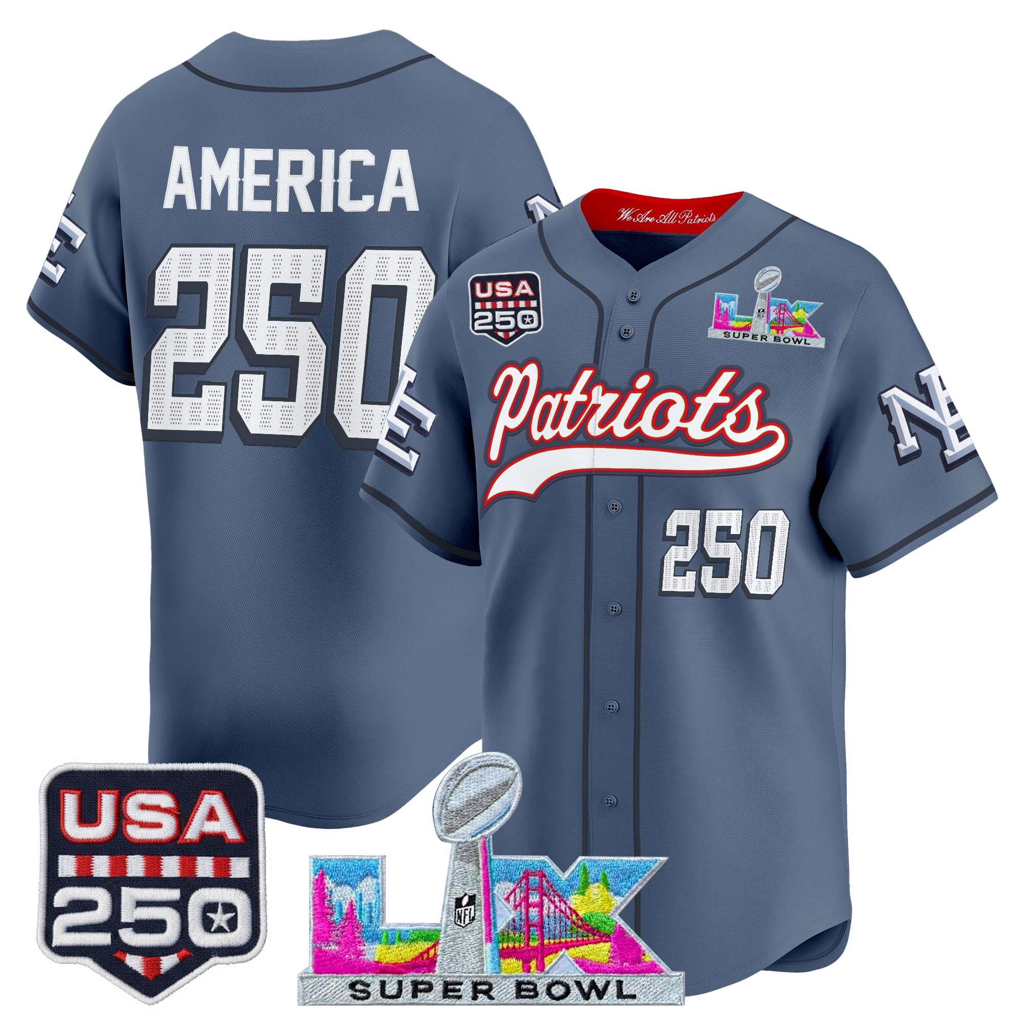Men's New England Patriots "Super Bowl LX & United States 250th Anniversary Patch" Vapor Baseball Jersey - All Stitched - Image 32