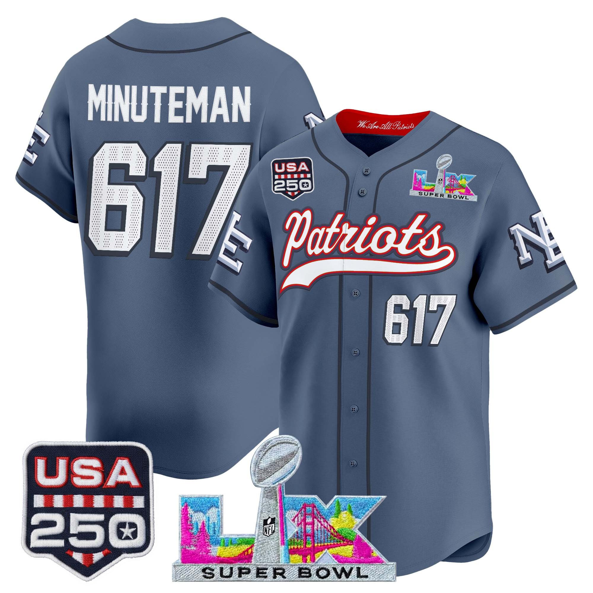 Men's New England Patriots "Super Bowl LX & United States 250th Anniversary Patch" Vapor Baseball Jersey - All Stitched - Image 33