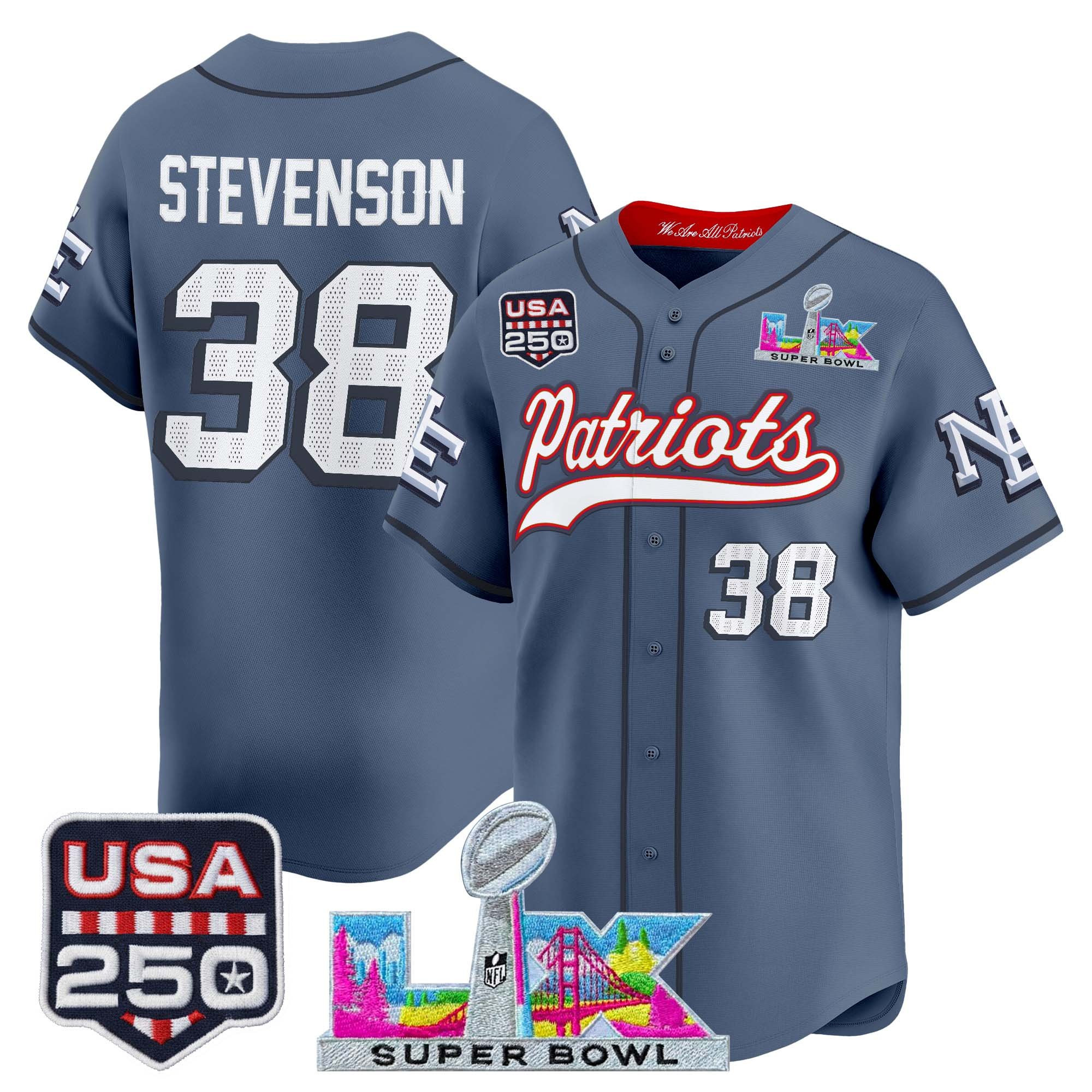 Men's New England Patriots "Super Bowl LX & United States 250th Anniversary Patch" Vapor Baseball Jersey - All Stitched - Image 38