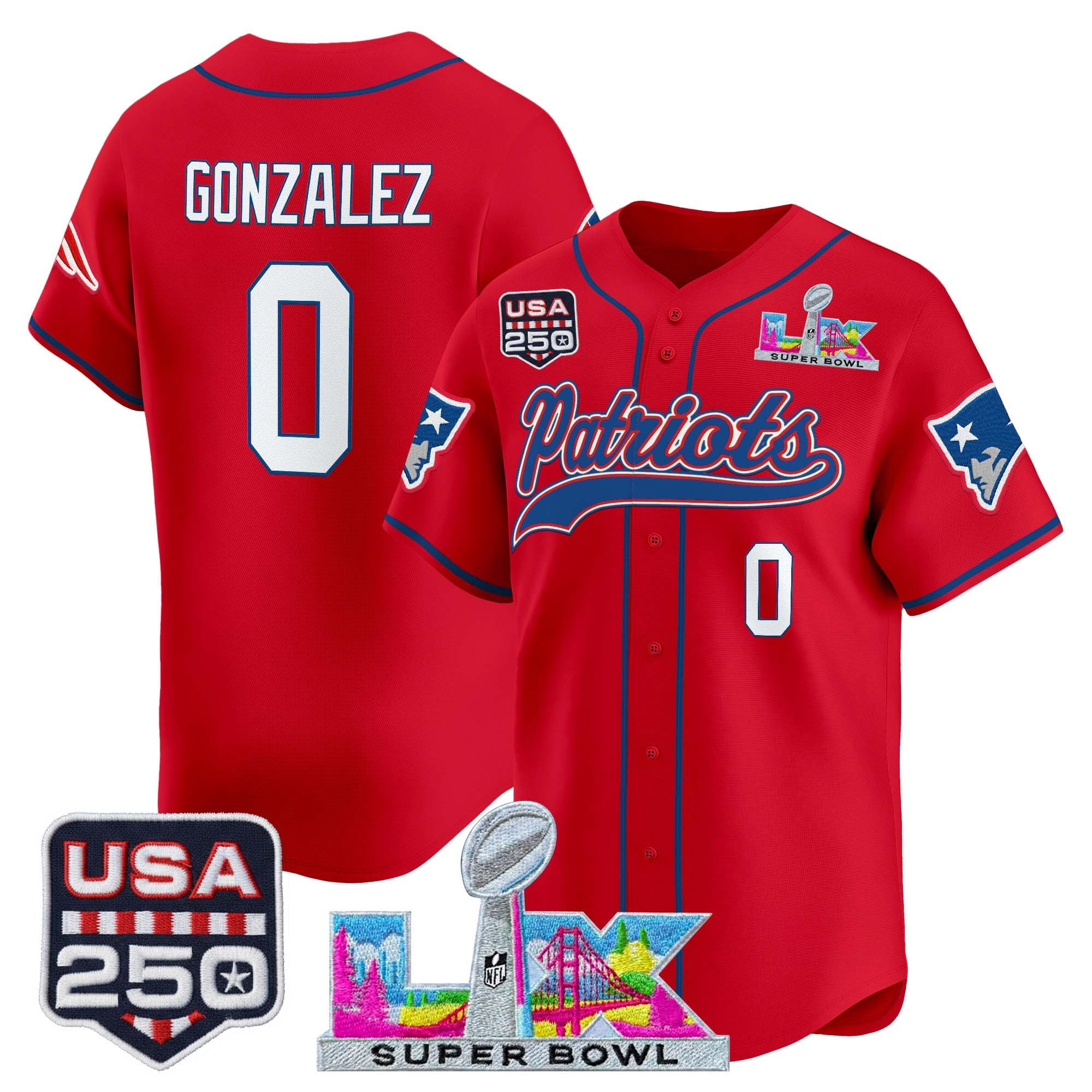 Men's New England Patriots "Super Bowl LX & United States 250th Anniversary Patch" Vapor Baseball Jersey - All Stitched - Image 29