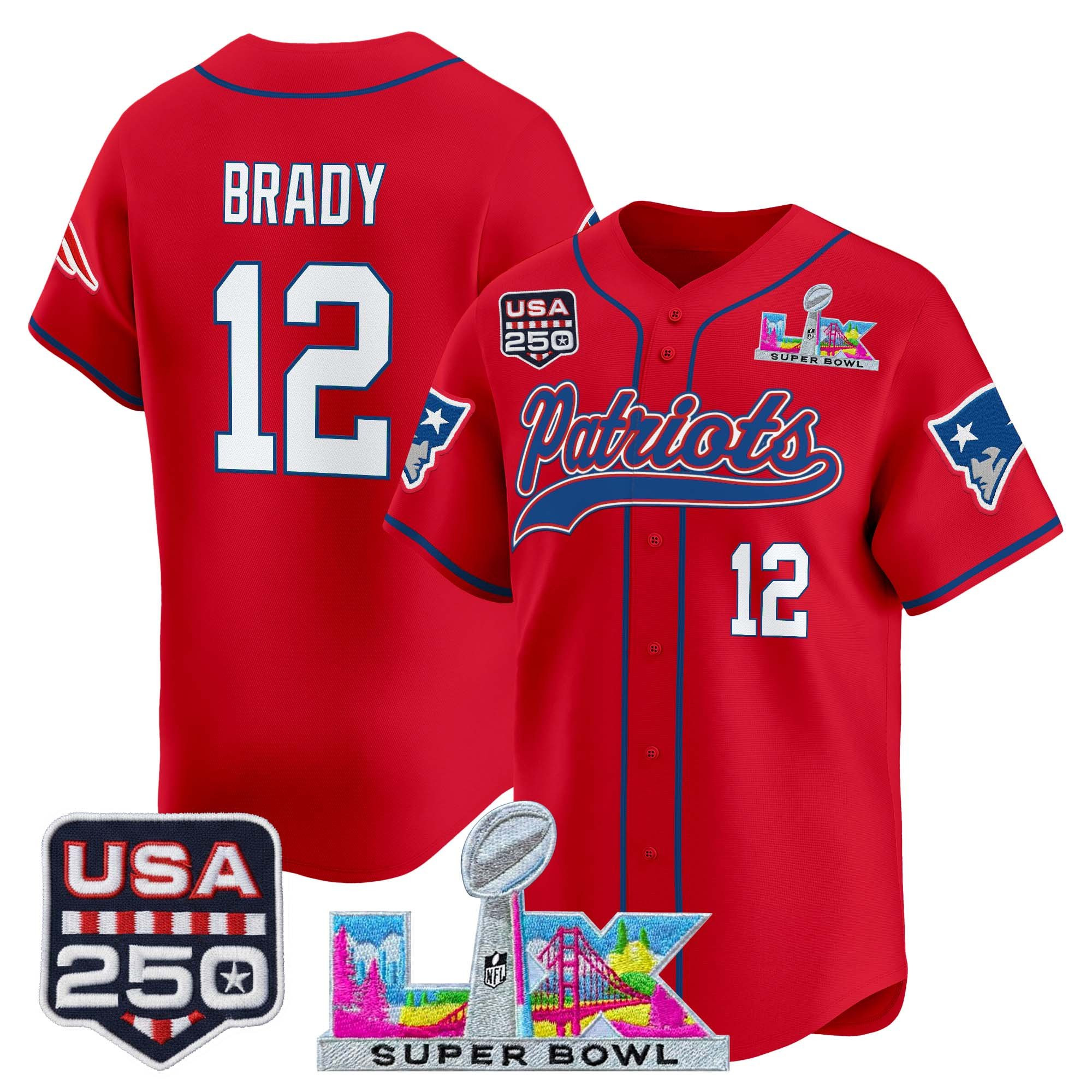 Men's New England Patriots "Super Bowl LX & United States 250th Anniversary Patch" Vapor Baseball Jersey - All Stitched - Image 26