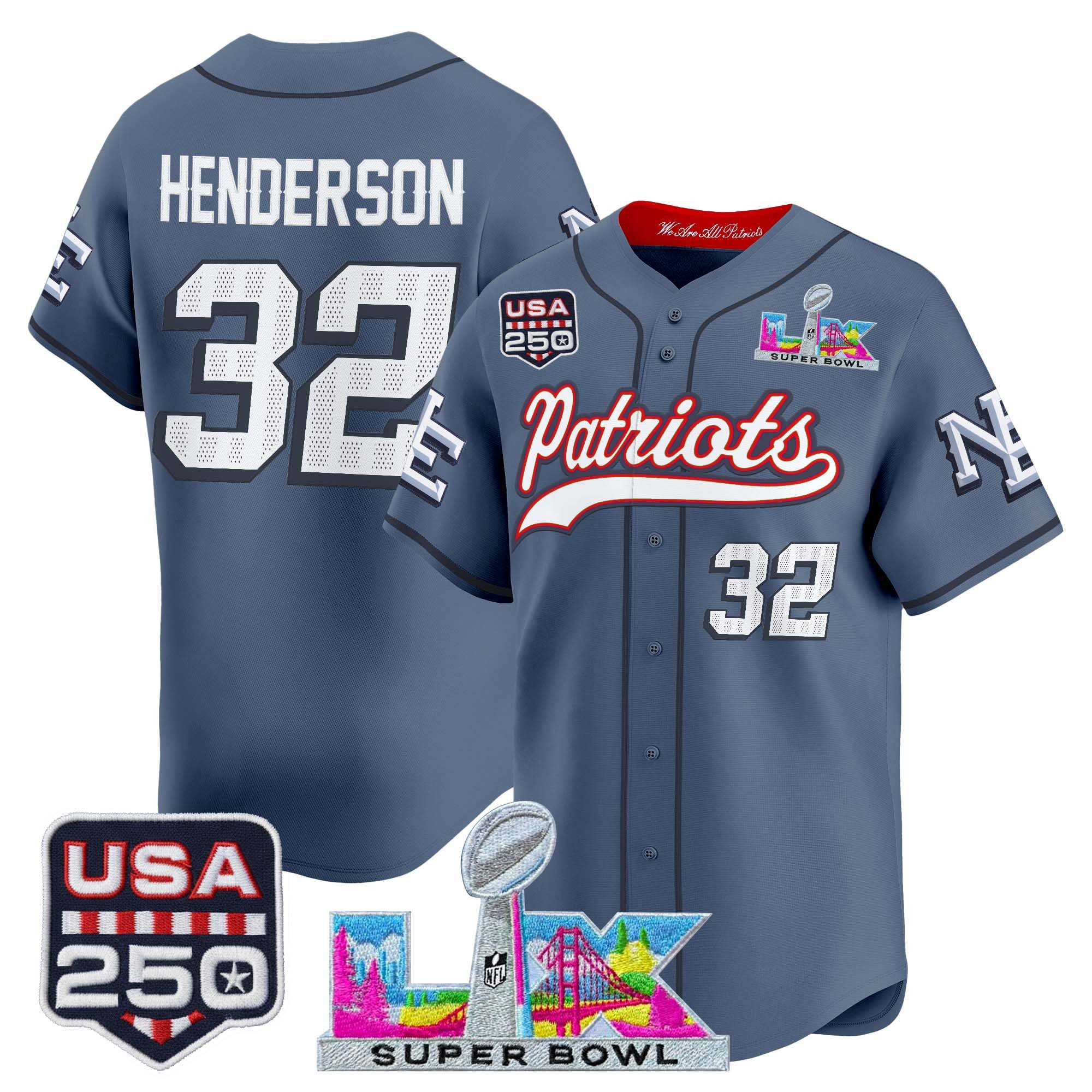 Men's New England Patriots "Super Bowl LX & United States 250th Anniversary Patch" Vapor Baseball Jersey - All Stitched - Image 37