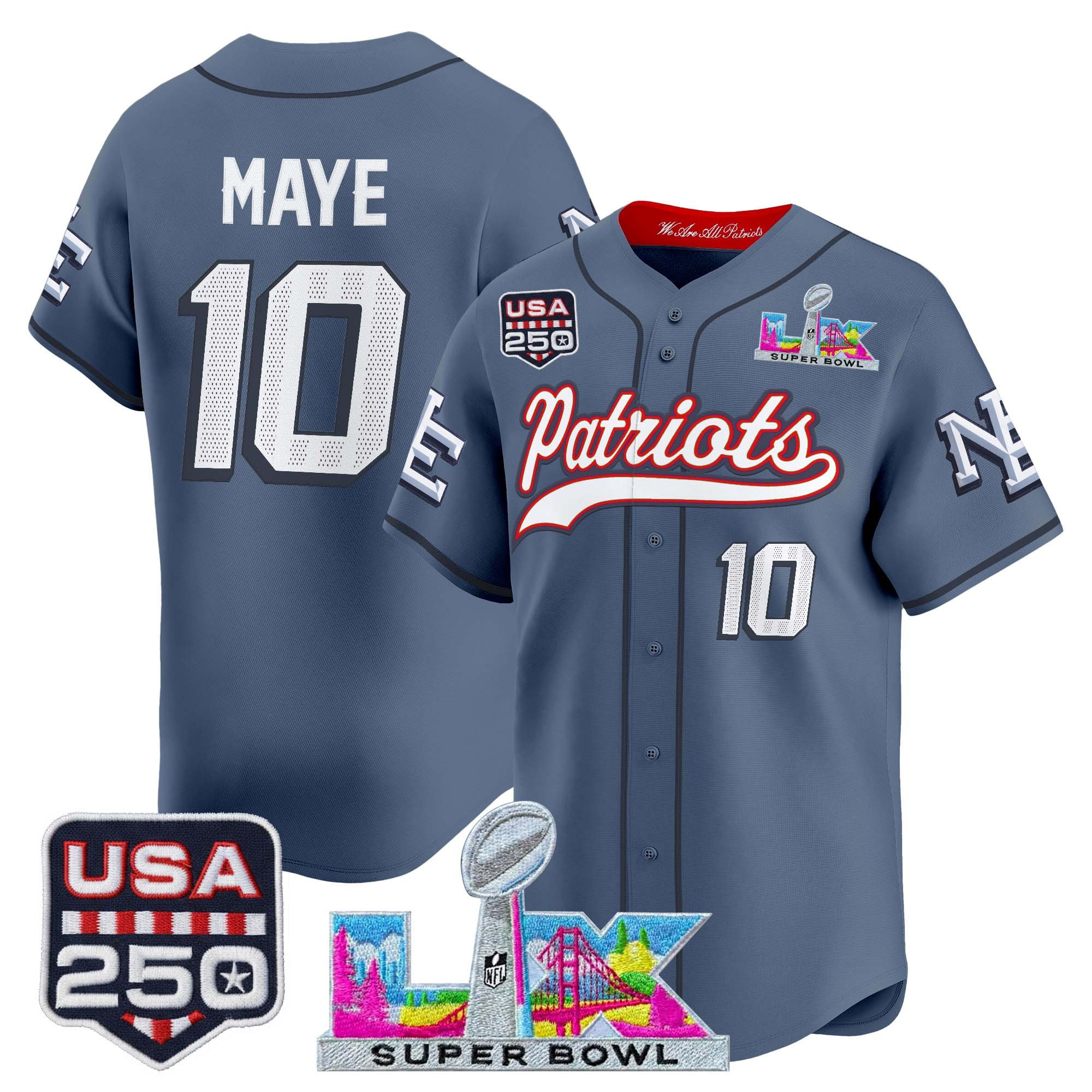 Men's New England Patriots "Super Bowl LX & United States 250th Anniversary Patch" Vapor Baseball Jersey - All Stitched - Image 31