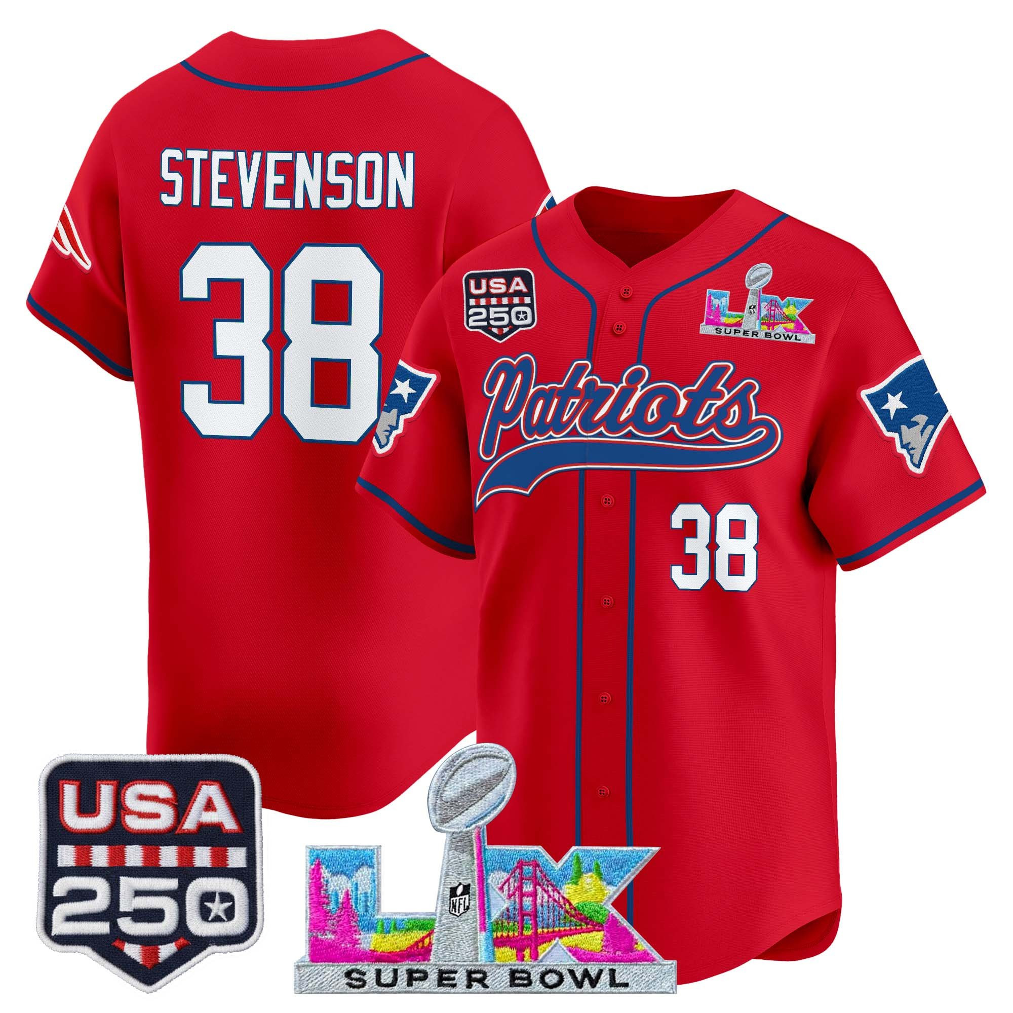 Men's New England Patriots "Super Bowl LX & United States 250th Anniversary Patch" Vapor Baseball Jersey - All Stitched - Image 28