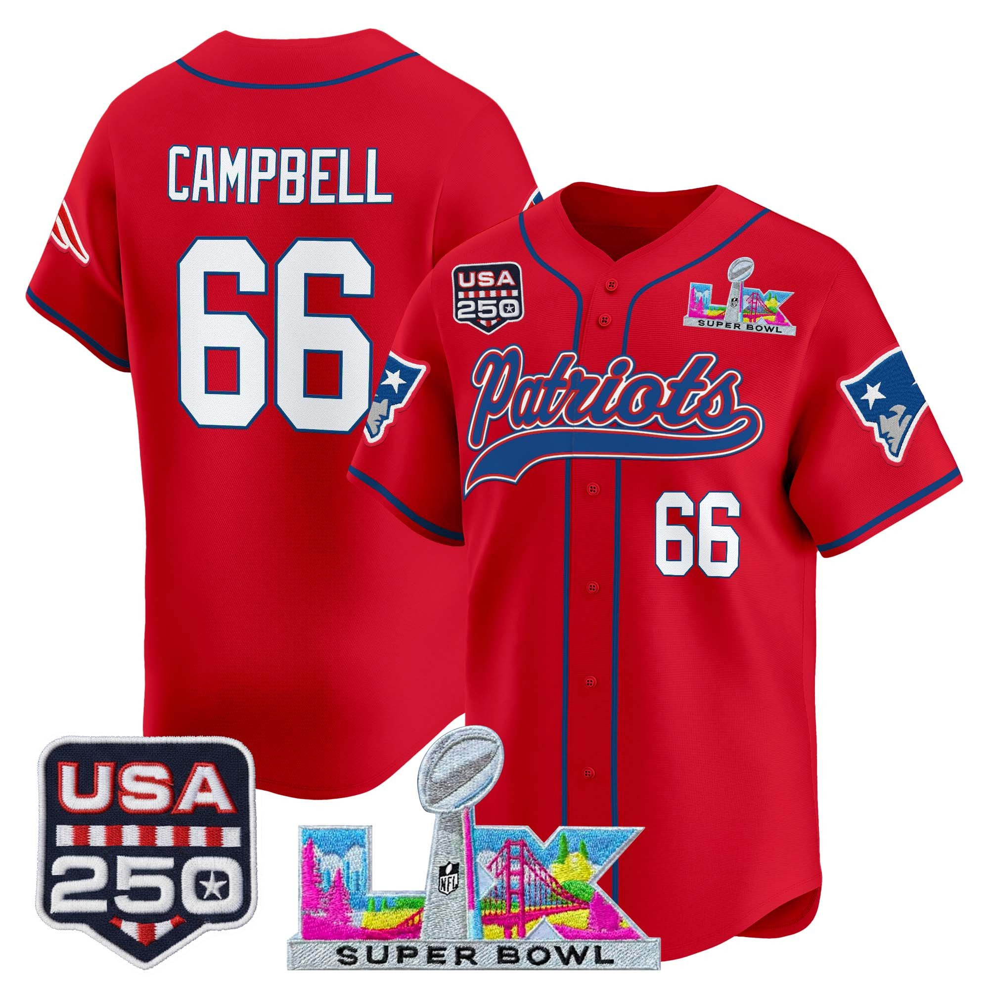 Men's New England Patriots "Super Bowl LX & United States 250th Anniversary Patch" Vapor Baseball Jersey - All Stitched - Image 30