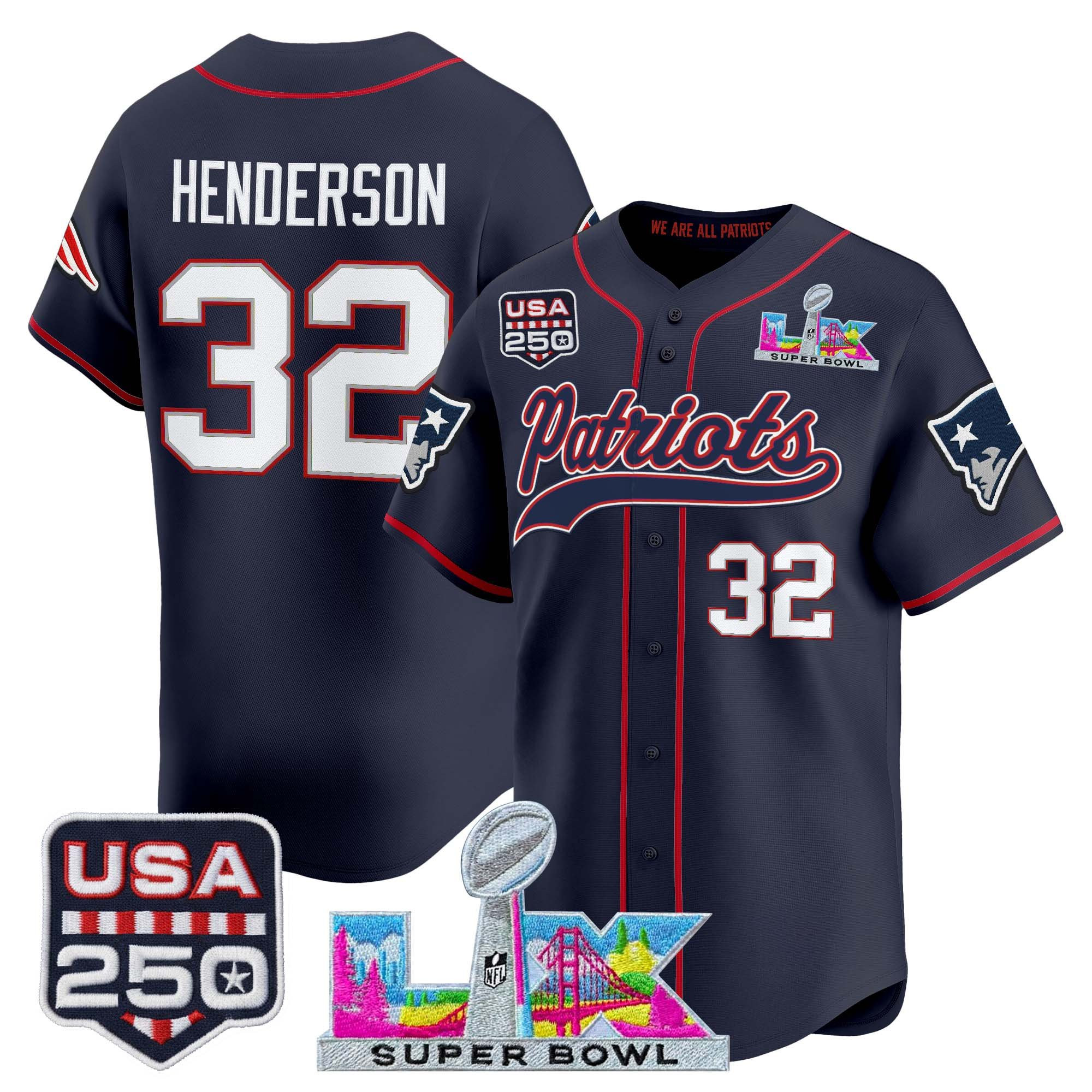 Men's New England Patriots "Super Bowl LX & United States 250th Anniversary Patch" Vapor Baseball Jersey - All Stitched - Image 17