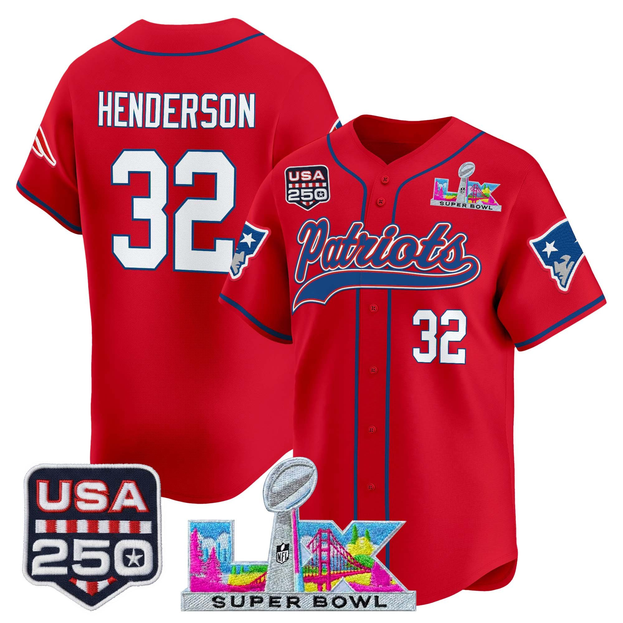 Men's New England Patriots "Super Bowl LX & United States 250th Anniversary Patch" Vapor Baseball Jersey - All Stitched - Image 27