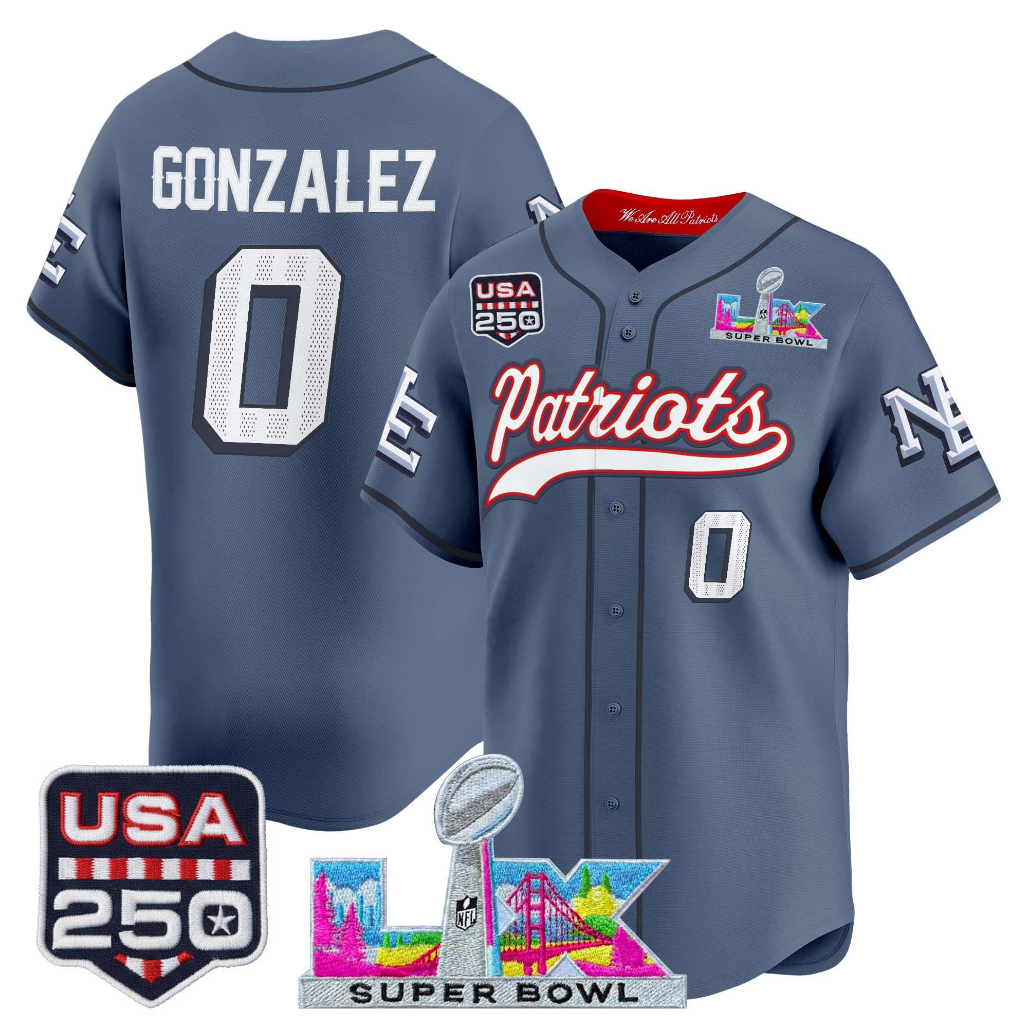 Men's New England Patriots "Super Bowl LX & United States 250th Anniversary Patch" Vapor Baseball Jersey - All Stitched - Image 39