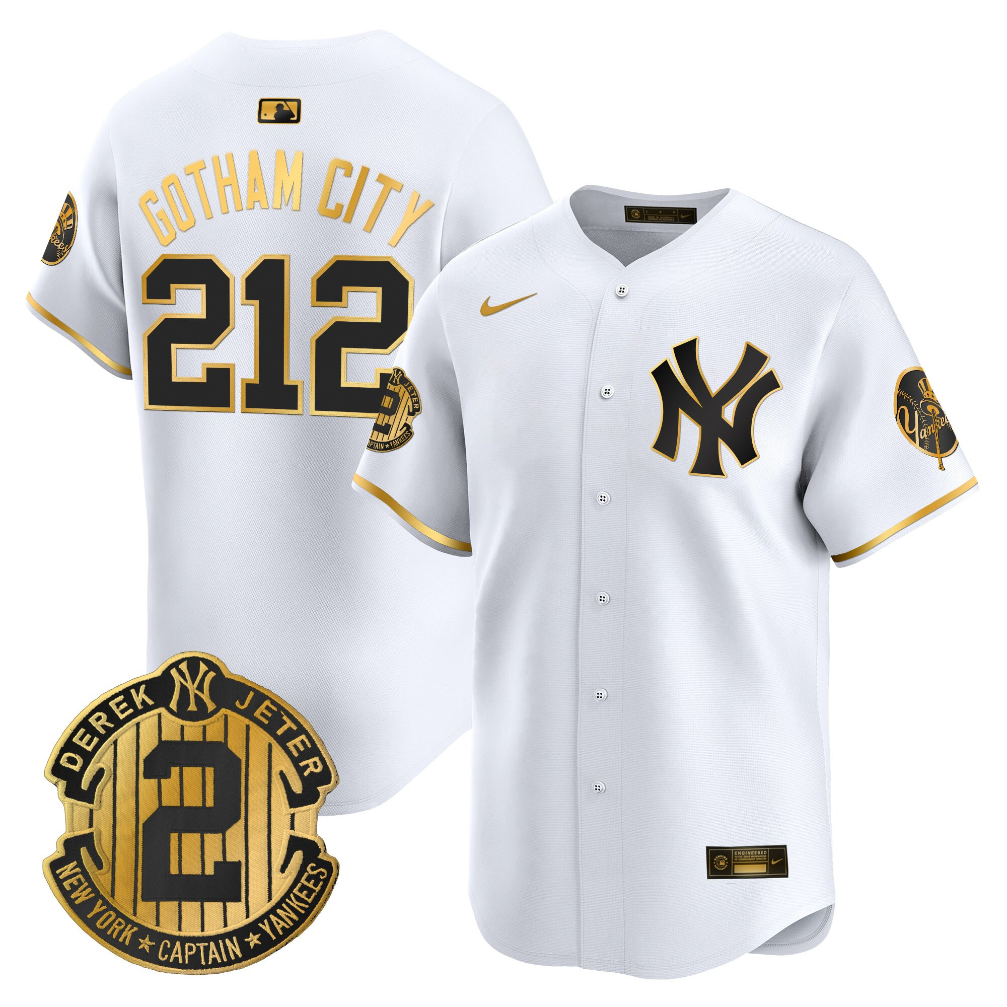 Men's New York Yankees Throwback Vapor Premier Limited Jersey - Derek Jeter Patch - All Stitched - Image 2