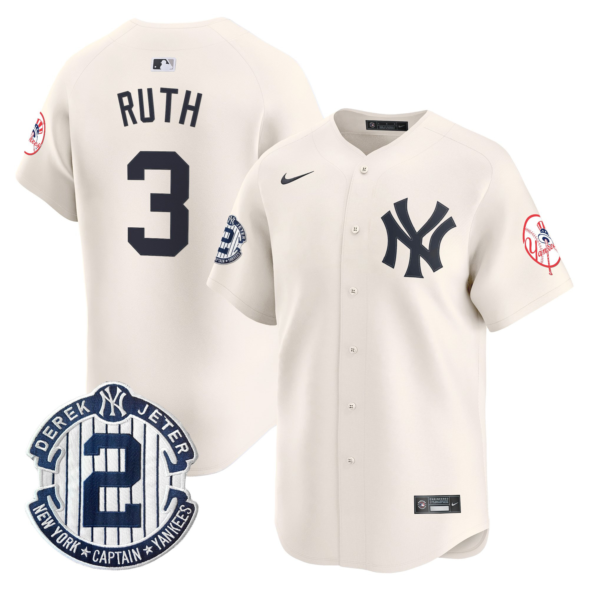 Men's New York Yankees Throwback Vapor Premier Limited Jersey - Derek Jeter Patch - All Stitched - Image 50