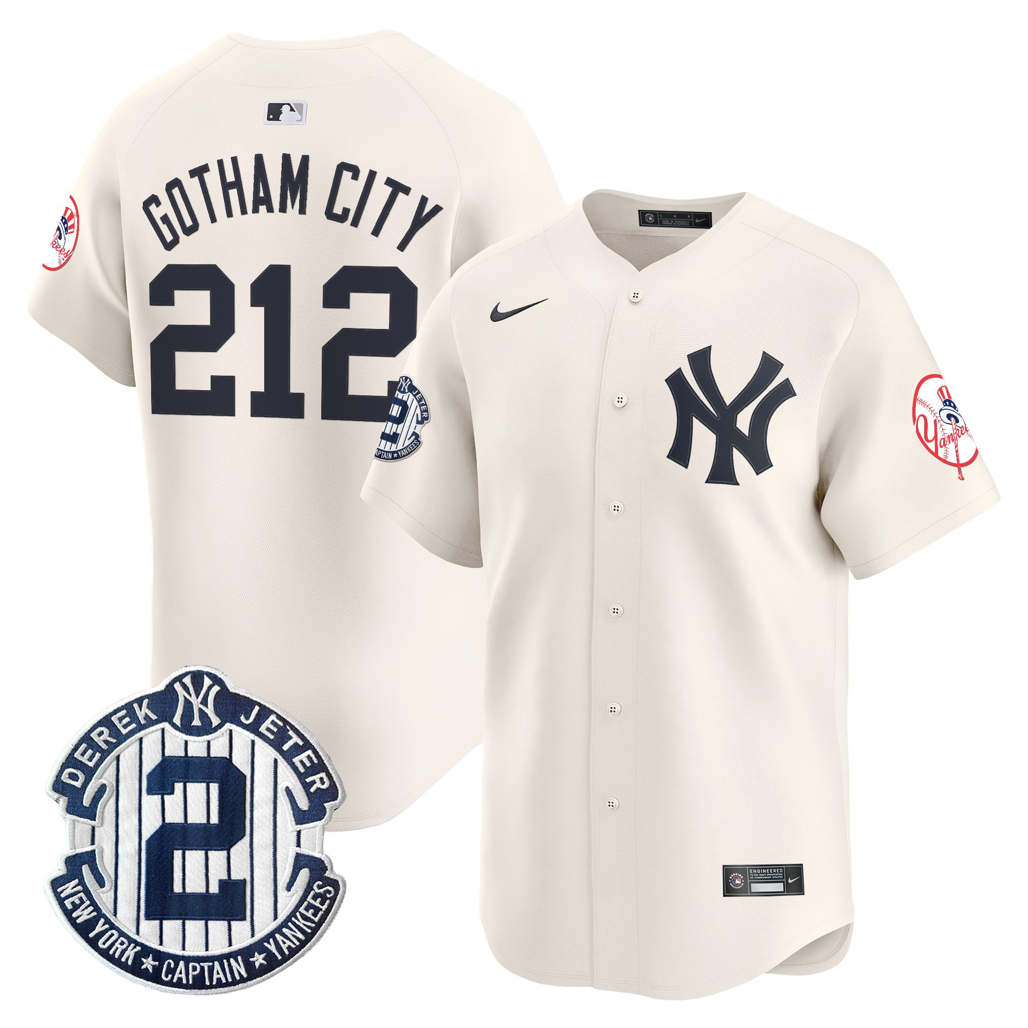 Men's New York Yankees Throwback Vapor Premier Limited Jersey - Derek Jeter Patch - All Stitched - Image 47