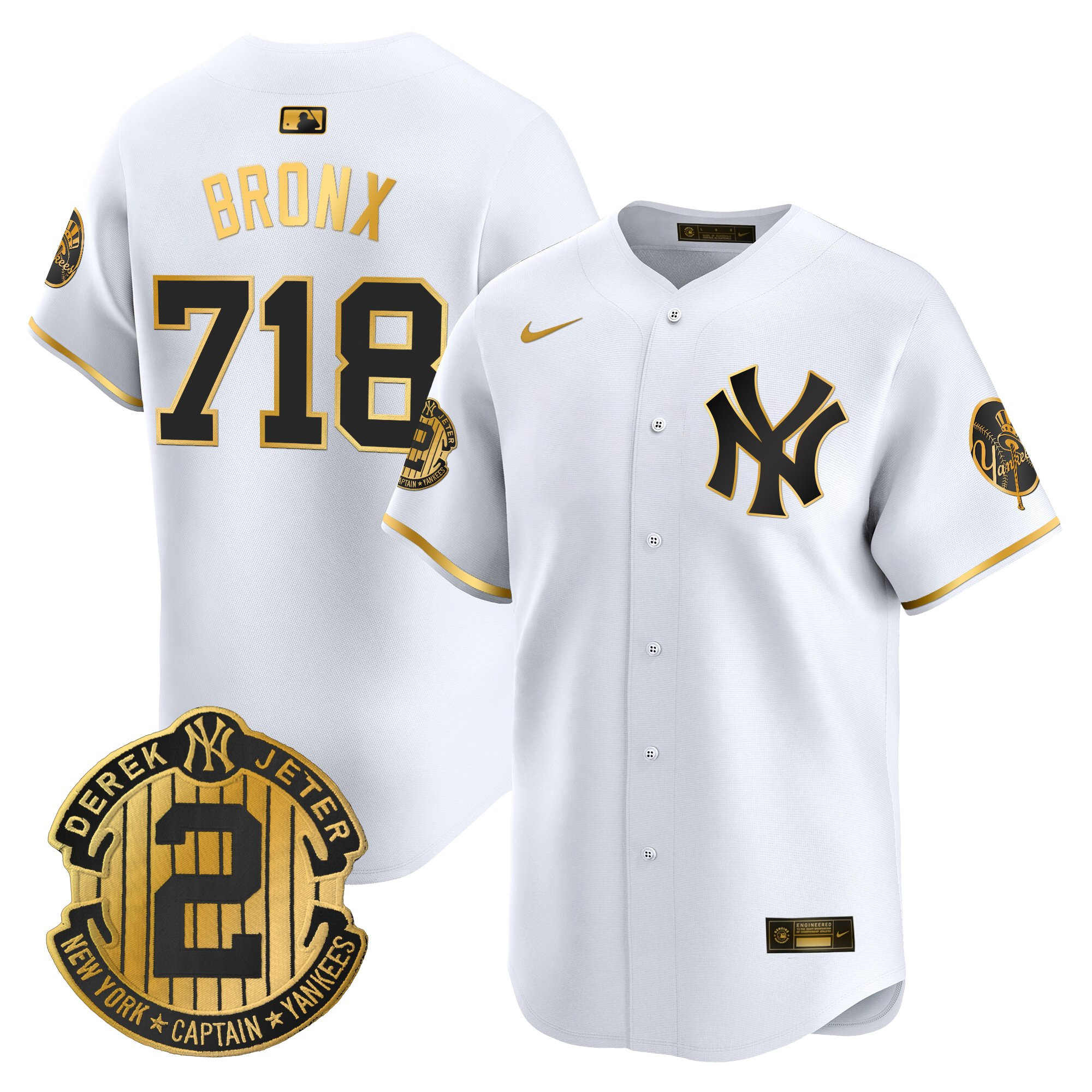 Men's New York Yankees Throwback Vapor Premier Limited Jersey - Derek Jeter Patch - All Stitched - Image 3