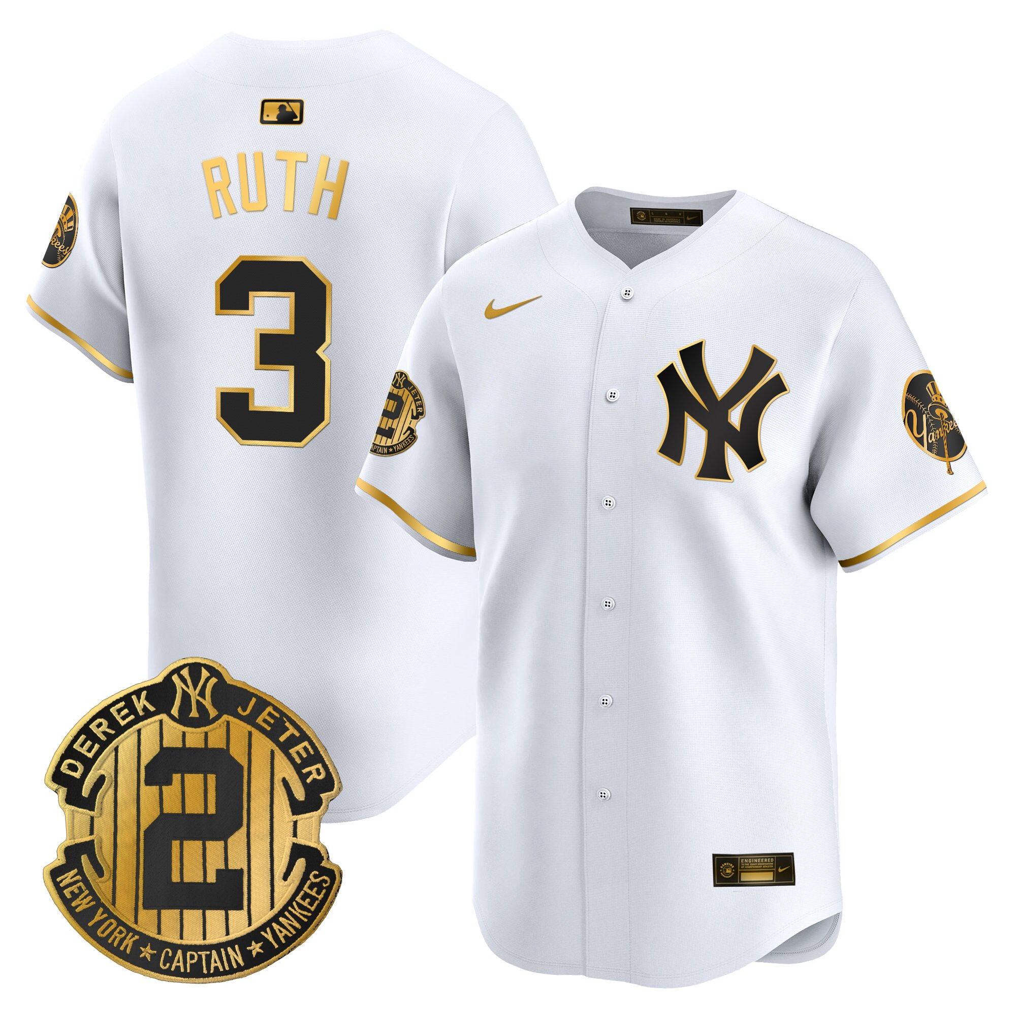 Men's New York Yankees Throwback Vapor Premier Limited Jersey - Derek Jeter Patch - All Stitched - Image 5