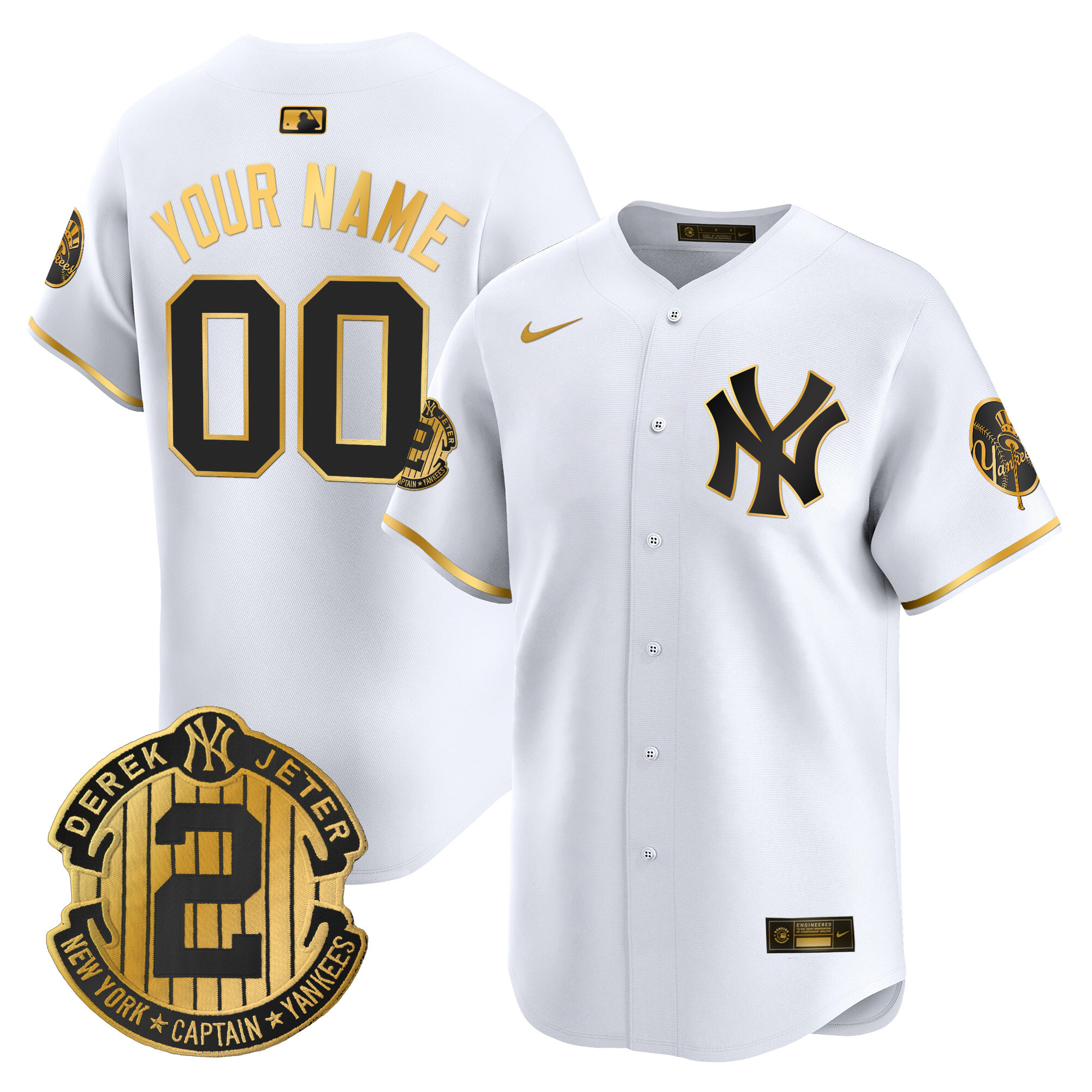 New York Yankees Throwback Vapor Premier Limited Custom Jersey - Derek Jeter Patch - All Stitched