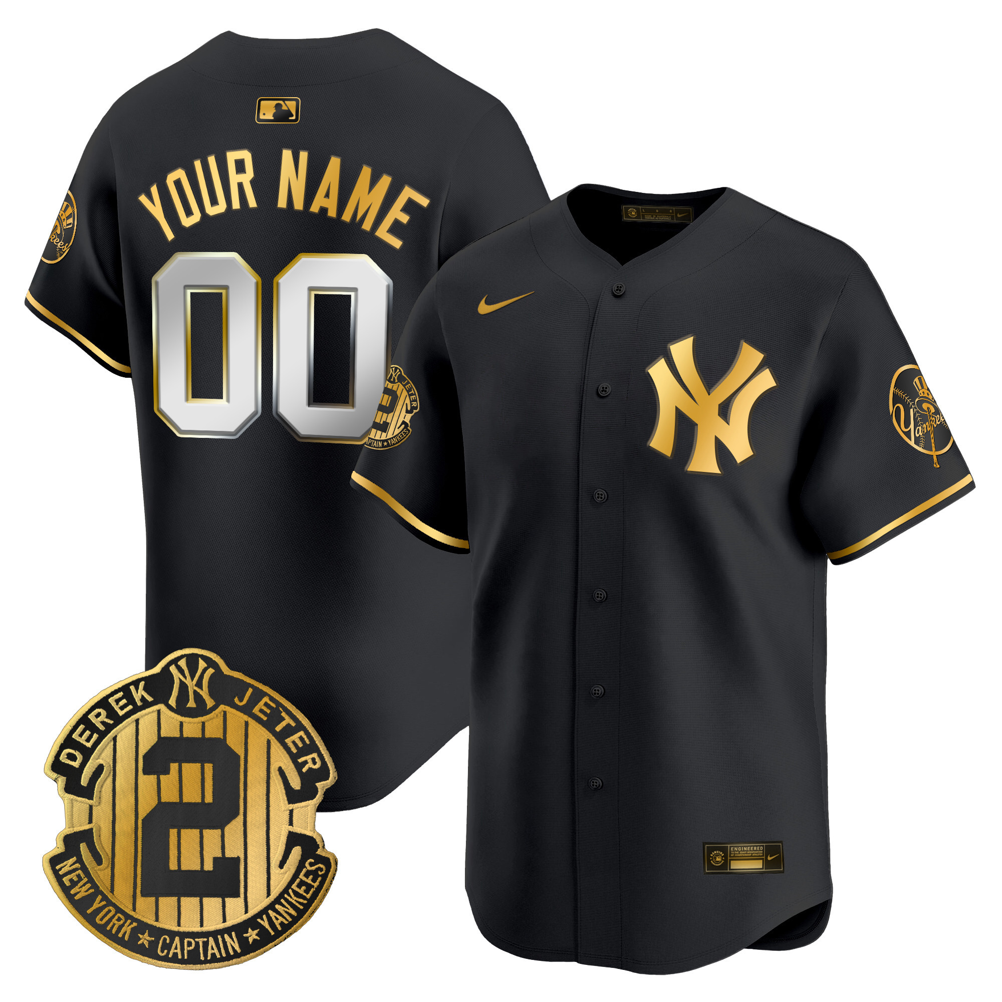 New York Yankees Throwback Vapor Premier Limited Custom Jersey - Derek Jeter Patch - All Stitched - Image 2