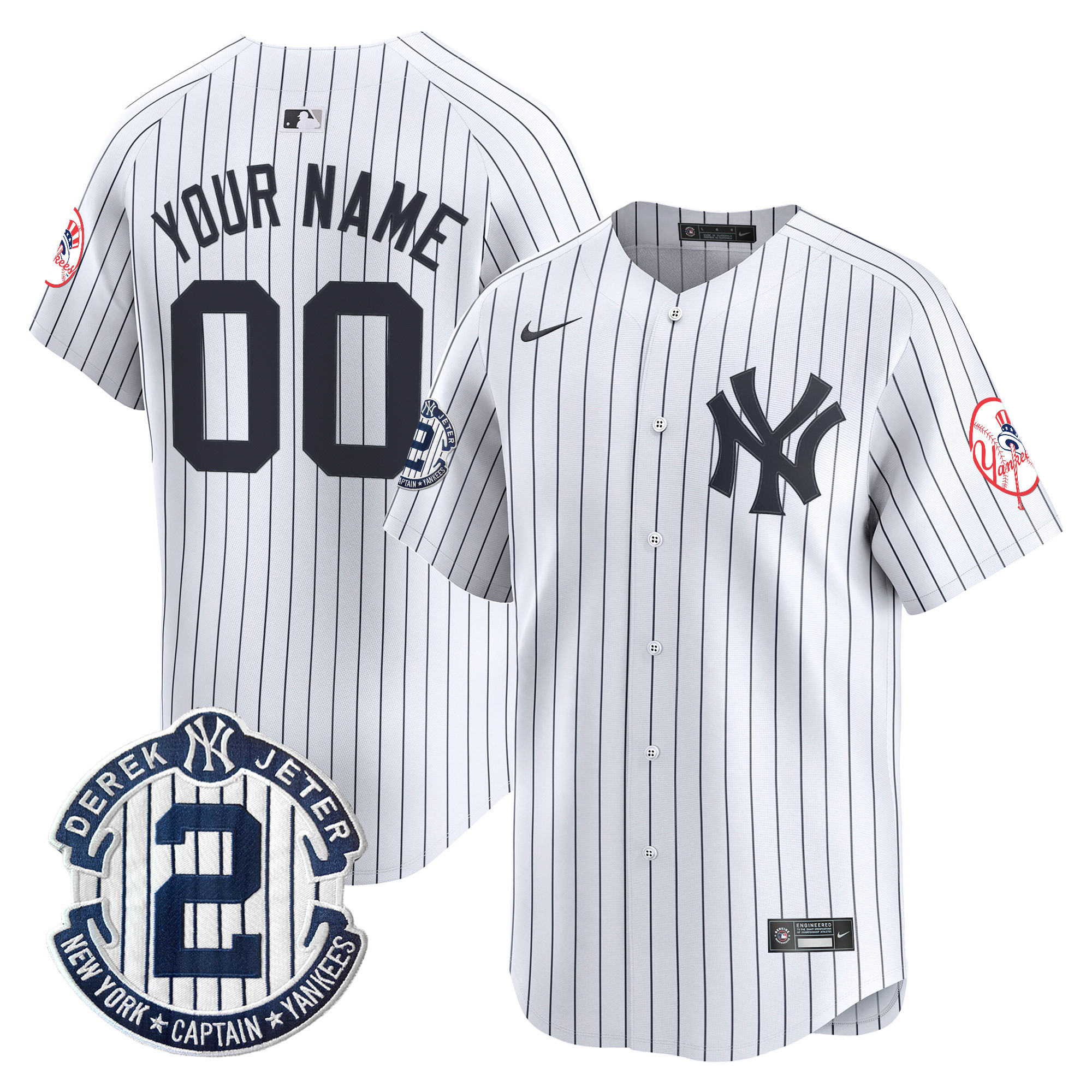 New York Yankees Throwback Vapor Premier Limited Custom Jersey - Derek Jeter Patch - All Stitched - Image 3