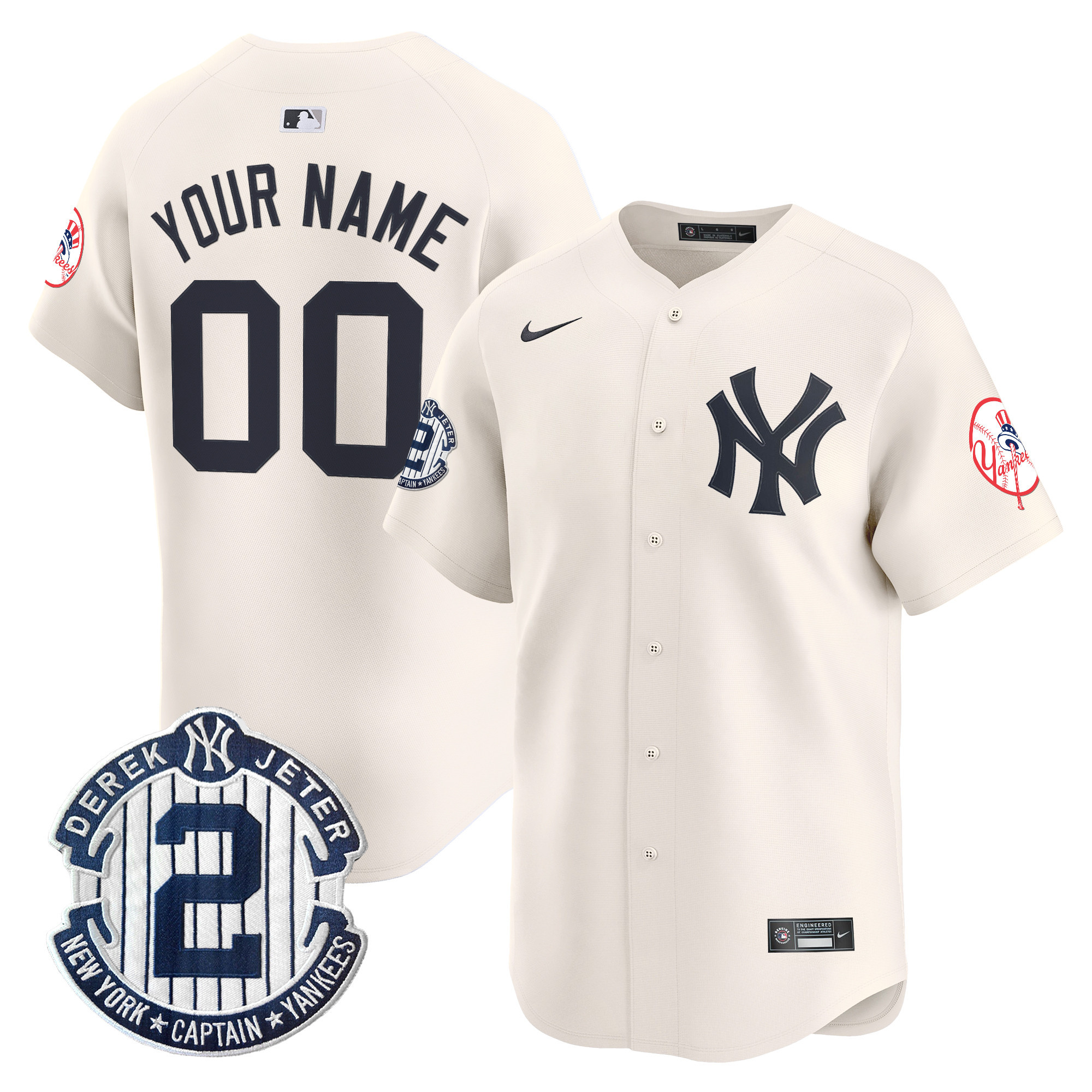 New York Yankees Throwback Vapor Premier Limited Custom Jersey - Derek Jeter Patch - All Stitched - Image 6
