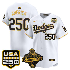 Men's Dodgers 2025 World Series Champions & 250America Patch Vapor Premier Limited Jersey - All Stitched
