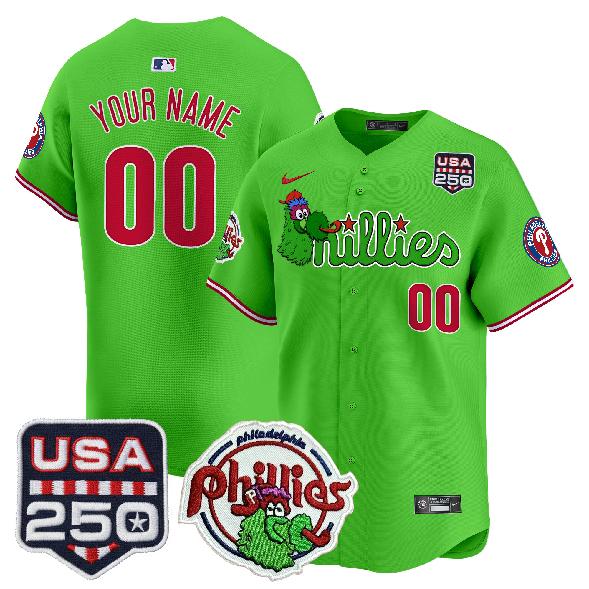 Philadelphia Phillies Phanatic & 250America Patch Vapor Premier Limited Custom Jersey - All Stitched - Image 2