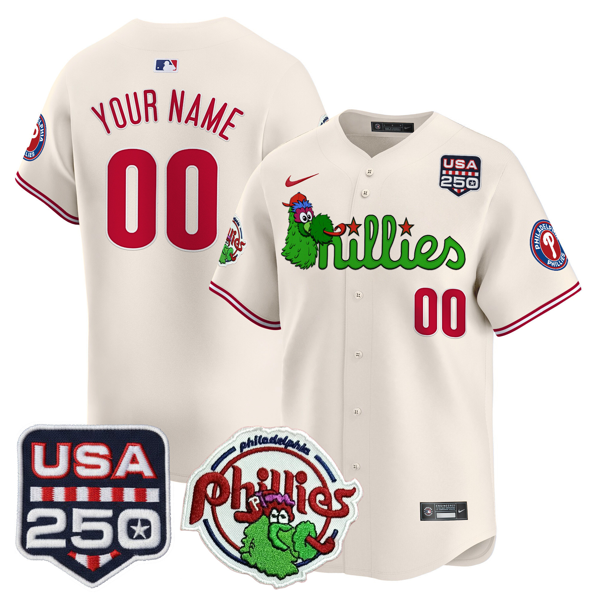 Philadelphia Phillies Phanatic & 250America Patch Vapor Premier Limited Custom Jersey - All Stitched - Image 3