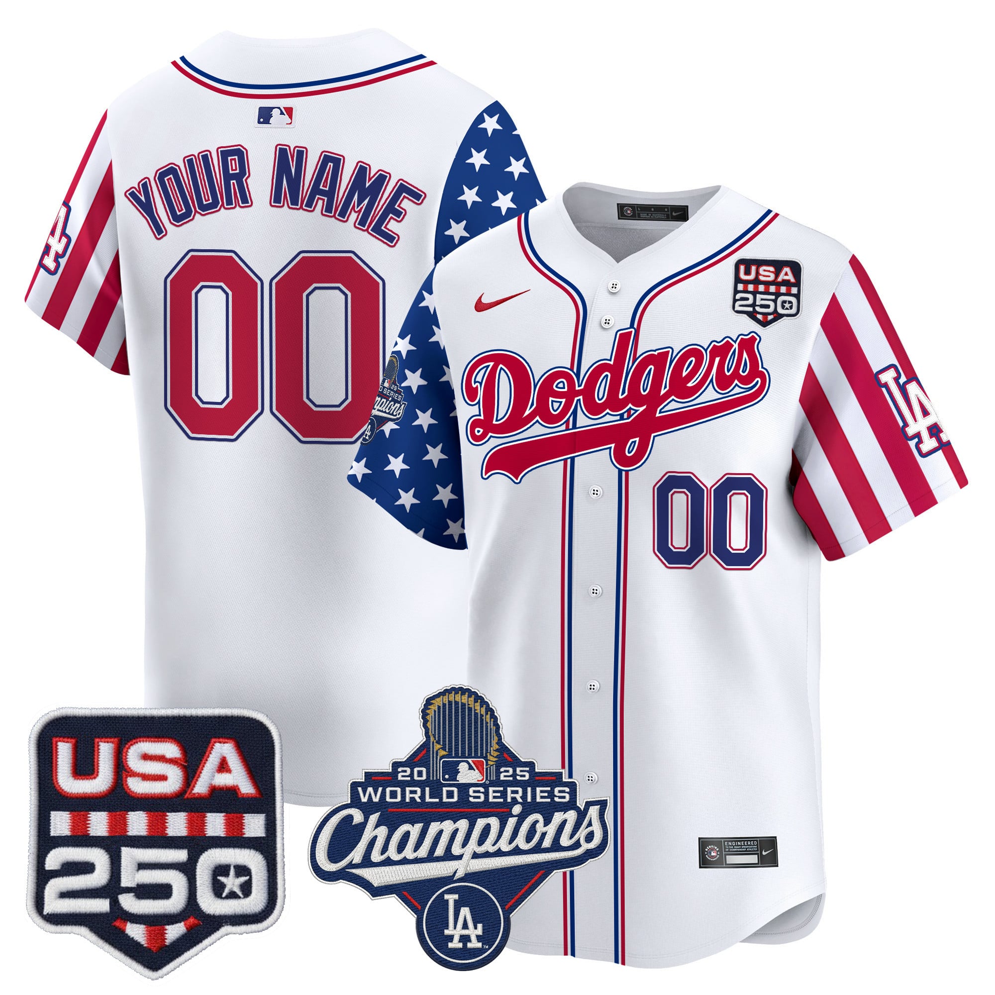 Los Angeles Dodgers "America250 Edition" Vapor Premier Limited Custom Jersey V2 - All Stitched