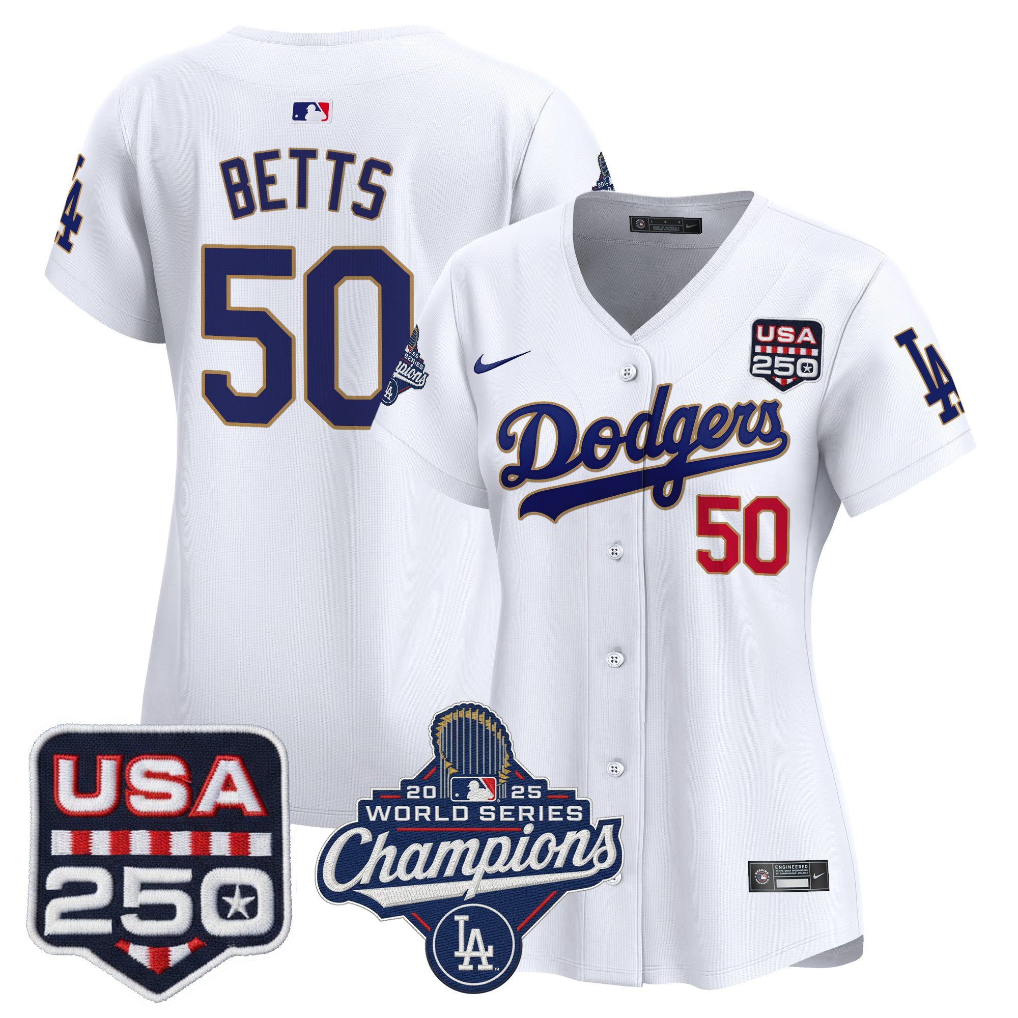 Women's Dodgers 2025 World Series Champions & 250America Patch Vapor Premier Limited Jersey - All Stitched - Image 56