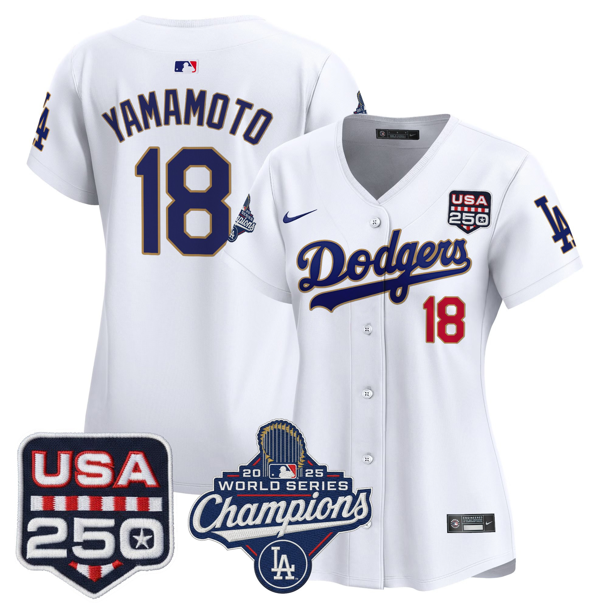 Women's Dodgers 2025 World Series Champions & 250America Patch Vapor Premier Limited Jersey - All Stitched - Image 53