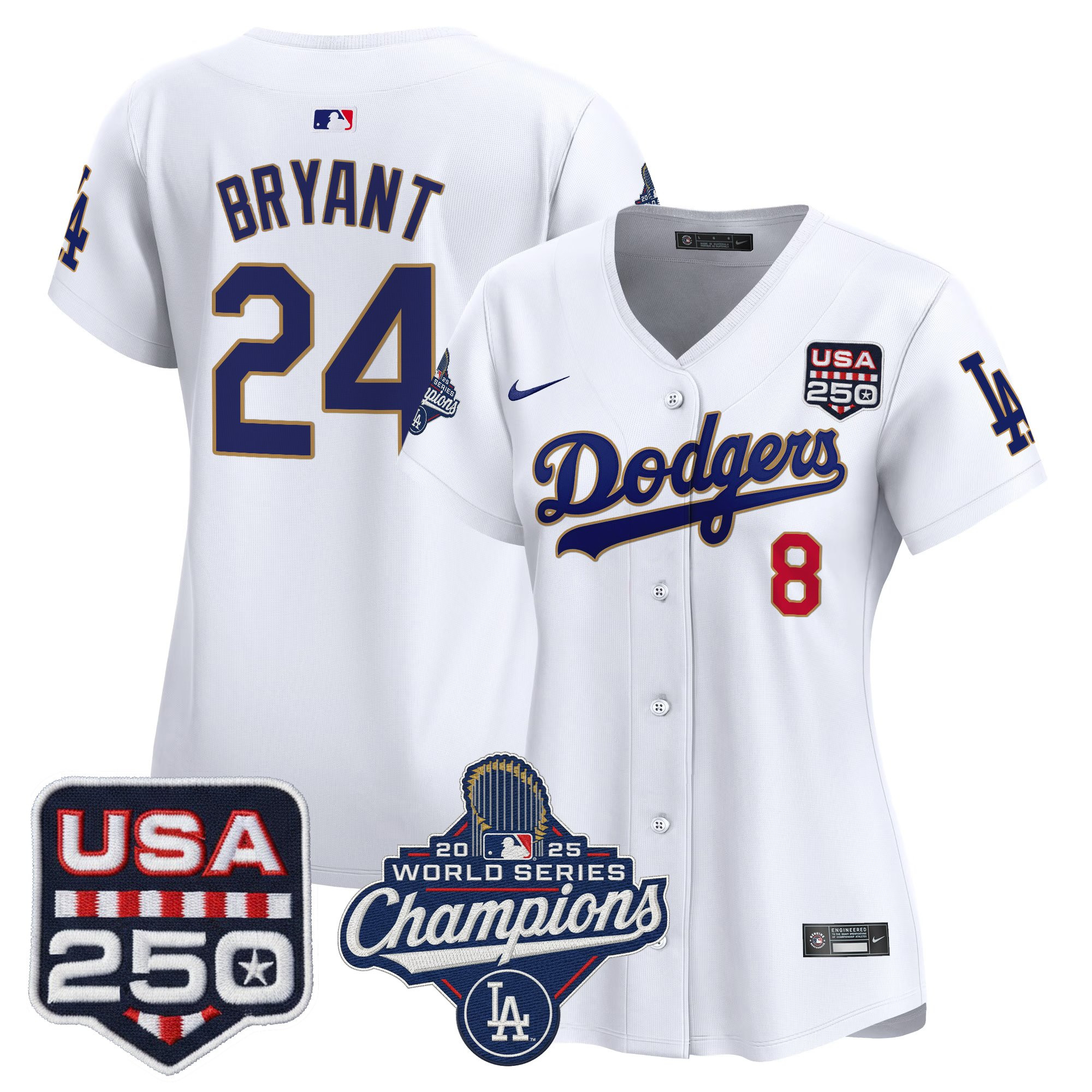 Women's Dodgers 2025 World Series Champions & 250America Patch Vapor Premier Limited Jersey - All Stitched - Image 57