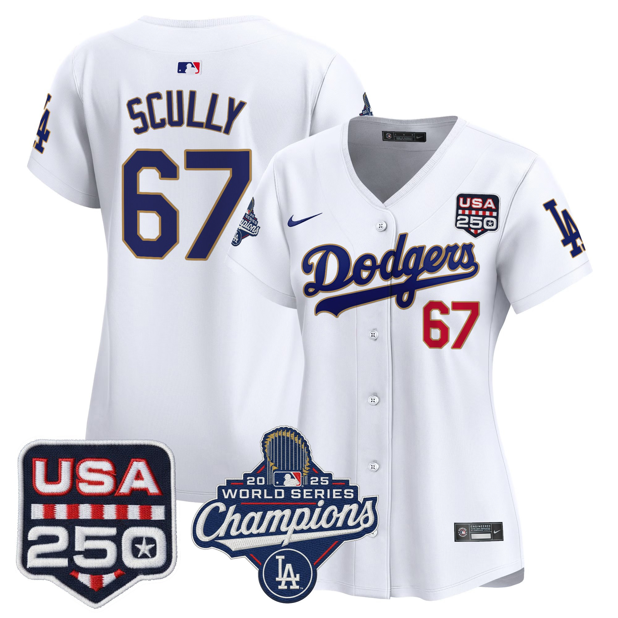 Women's Dodgers 2025 World Series Champions & 250America Patch Vapor Premier Limited Jersey - All Stitched - Image 58
