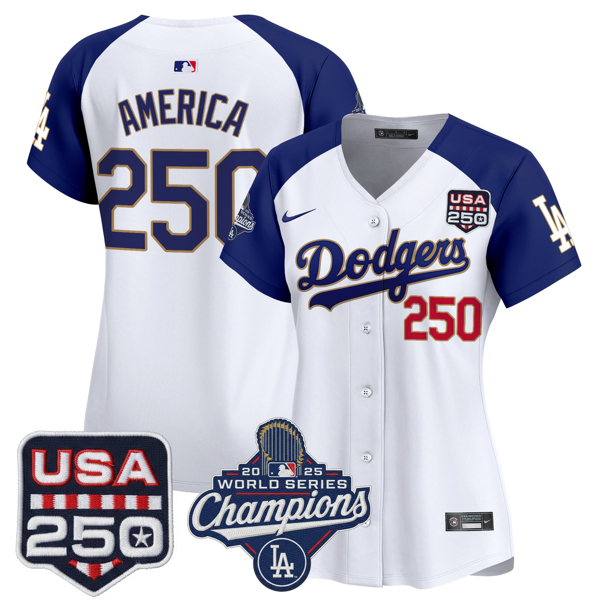 Women's Dodgers 2025 World Series Champions & 250America Patch Vapor Premier Limited Jersey - All Stitched - Image 38