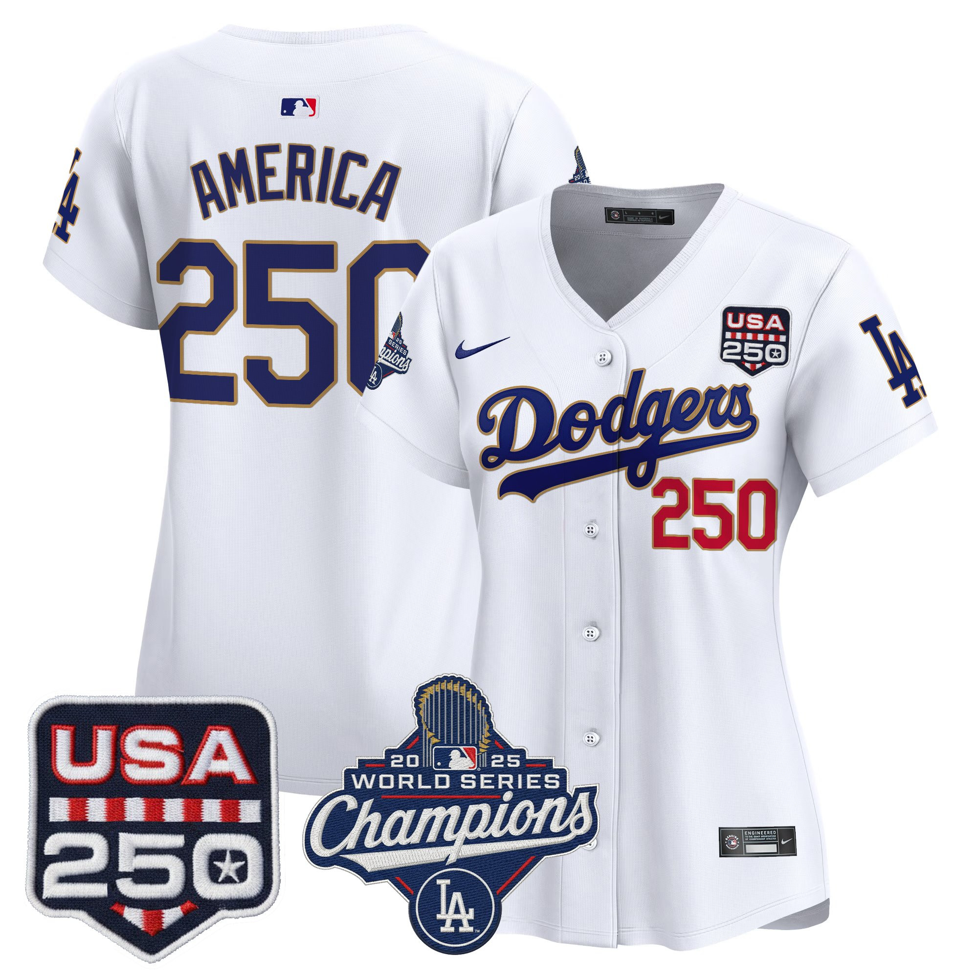 Women's Dodgers 2025 World Series Champions & 250America Patch Vapor Premier Limited Jersey - All Stitched - Image 50