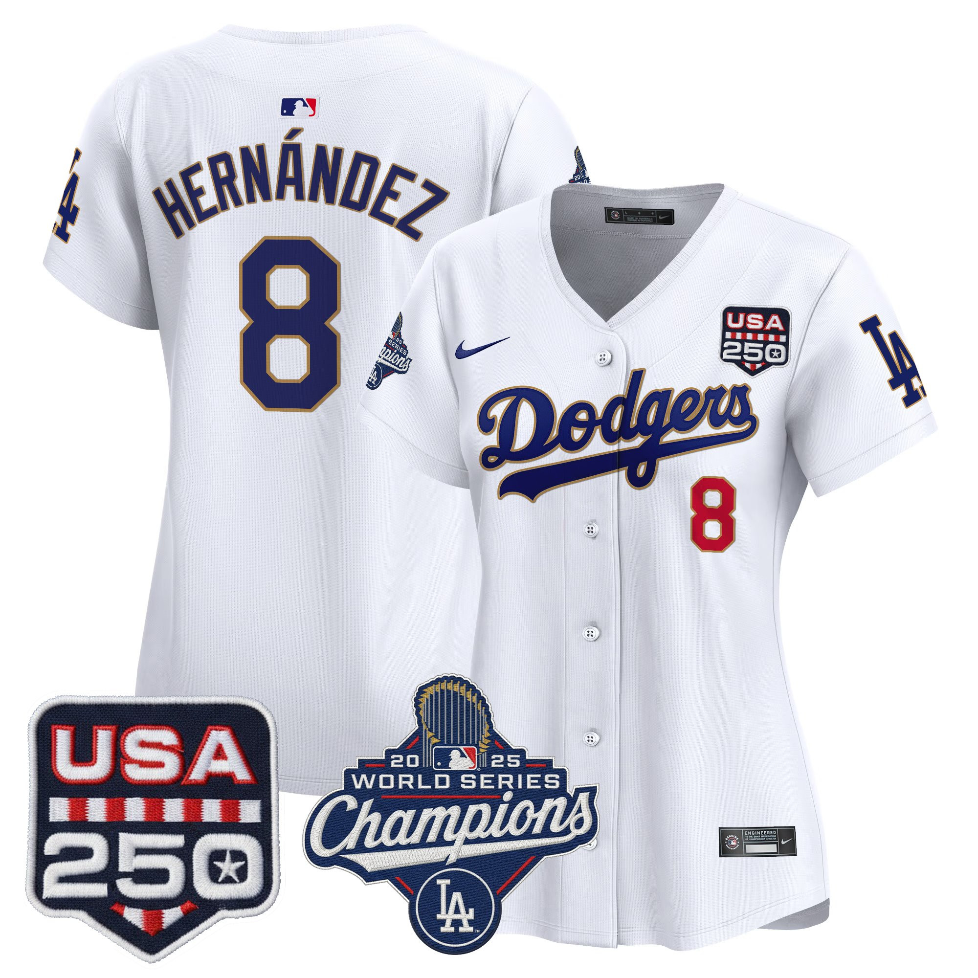 Women's Dodgers 2025 World Series Champions & 250America Patch Vapor Premier Limited Jersey - All Stitched - Image 54
