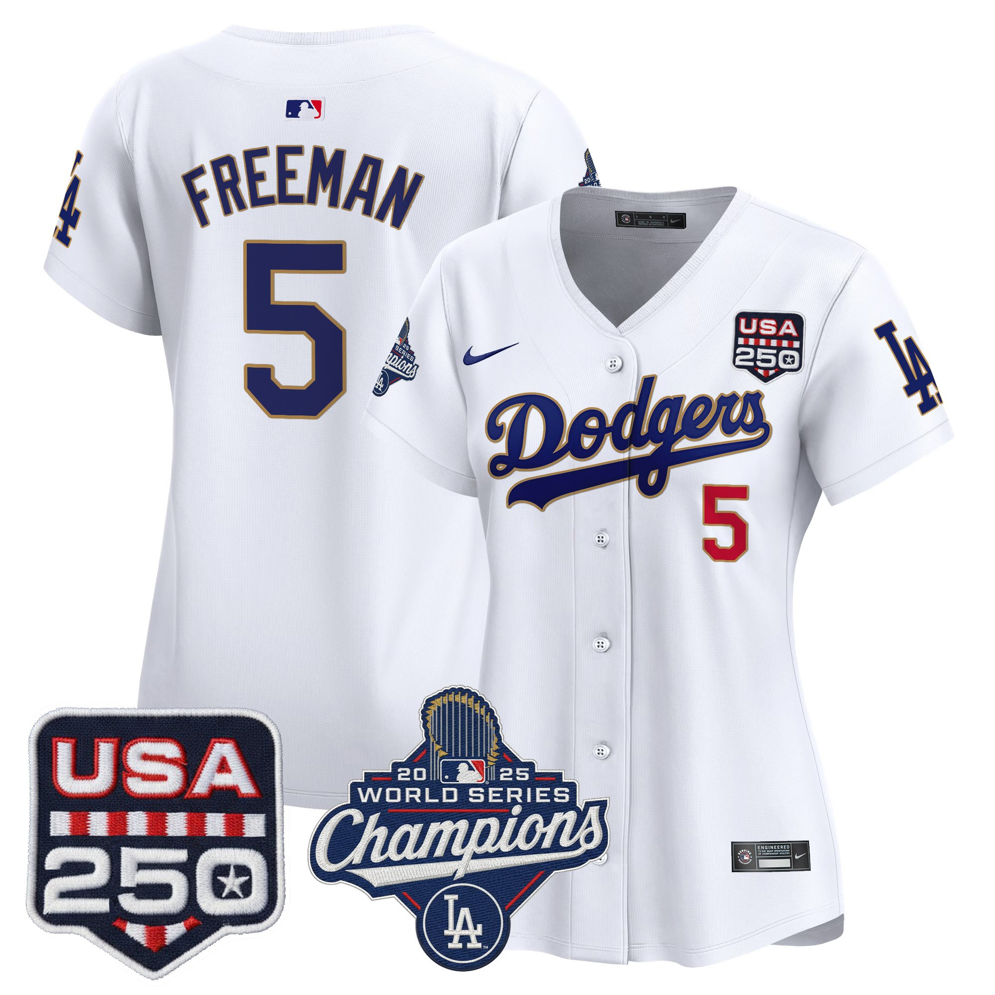 Women's Dodgers 2025 World Series Champions & 250America Patch Vapor Premier Limited Jersey - All Stitched - Image 52