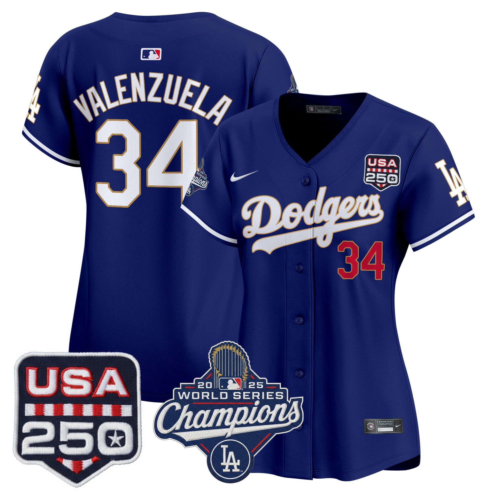 Women's Dodgers 2025 World Series Champions & 250America Patch Vapor Premier Limited Jersey - All Stitched - Image 3