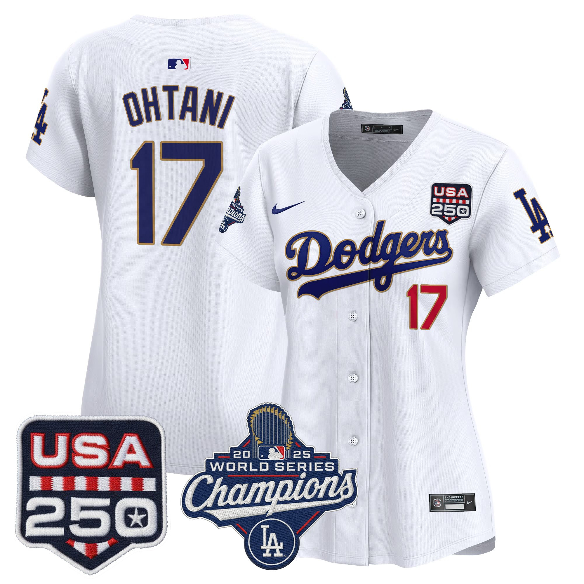 Women's Dodgers 2025 World Series Champions & 250America Patch Vapor Premier Limited Jersey - All Stitched - Image 49