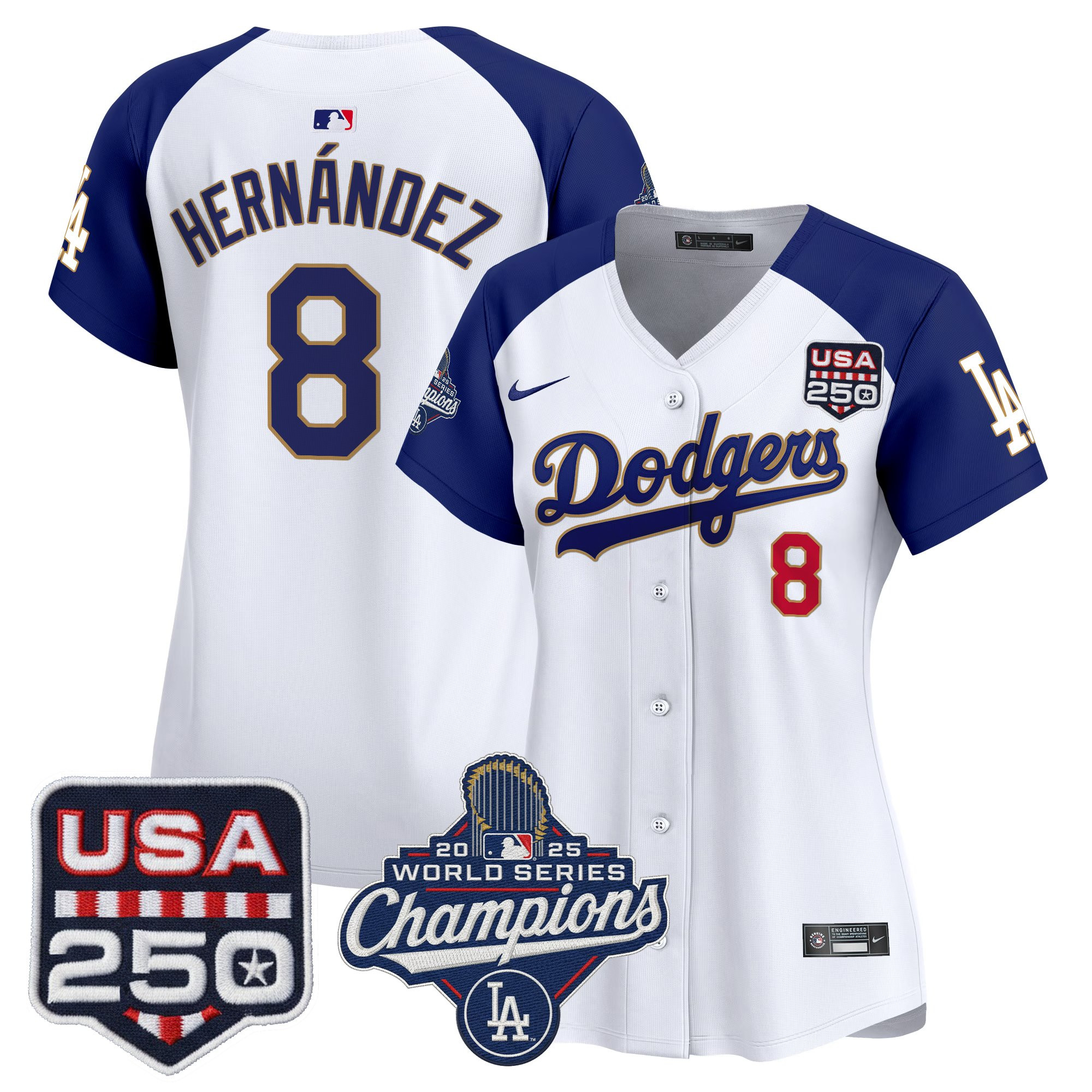 Women's Dodgers 2025 World Series Champions & 250America Patch Vapor Premier Limited Jersey - All Stitched - Image 42