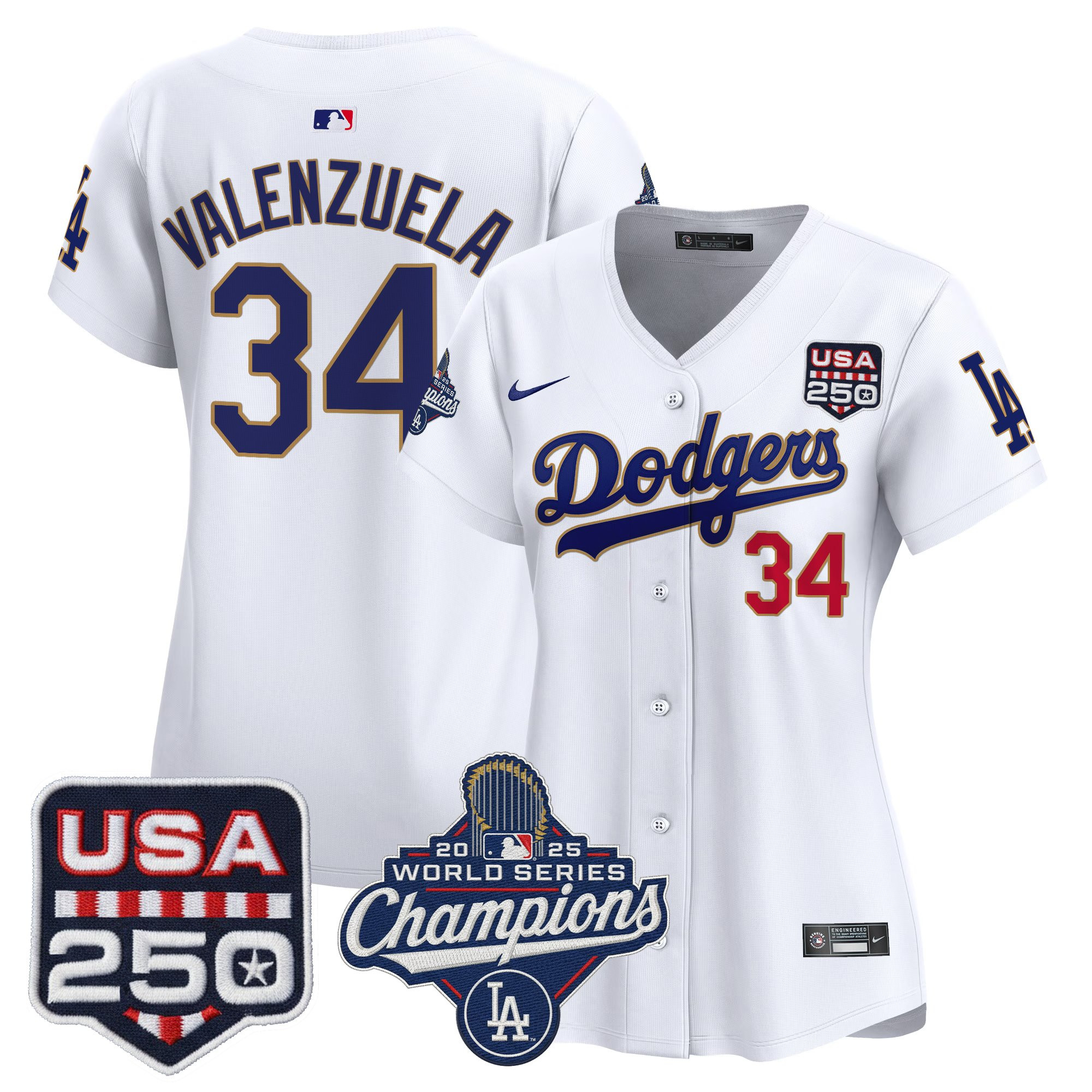 Women's Dodgers 2025 World Series Champions & 250America Patch Vapor Premier Limited Jersey - All Stitched - Image 51