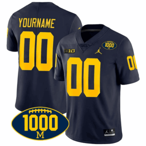 Michigan Wolverines Michigan 1000 Wins Patch Custom Jersey - All Stitched